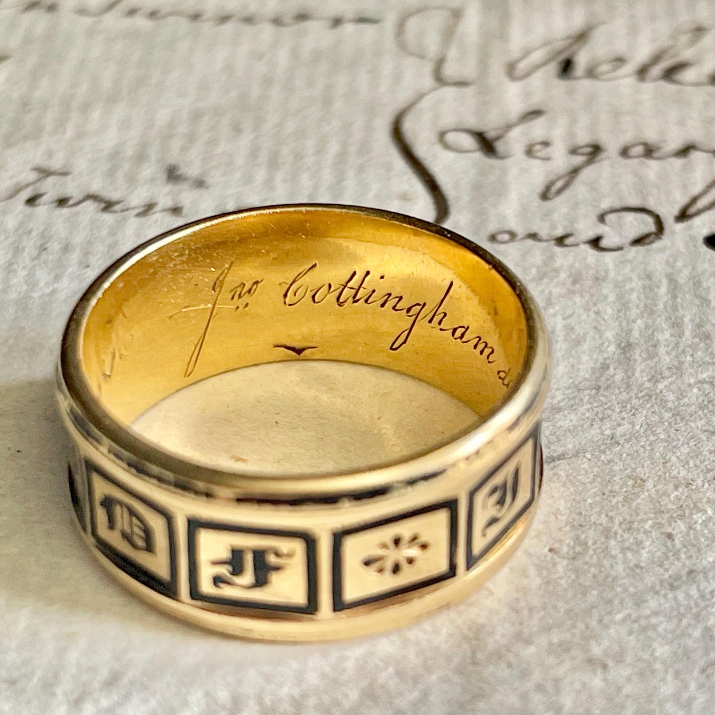 Antique Mourning Enamel Band in 18 Carat Gold; Circa 1845
