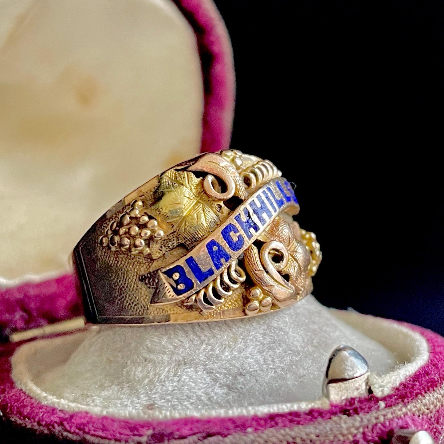 Antique Enamel Black Hills Ring in 14 Carat Gold; Circa 1899