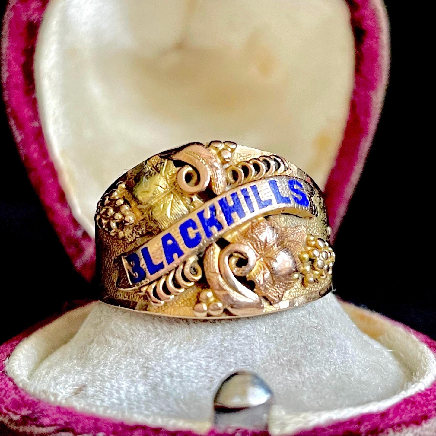 Antique Enamel Black Hills Ring in 14 Carat Gold; Circa 1899