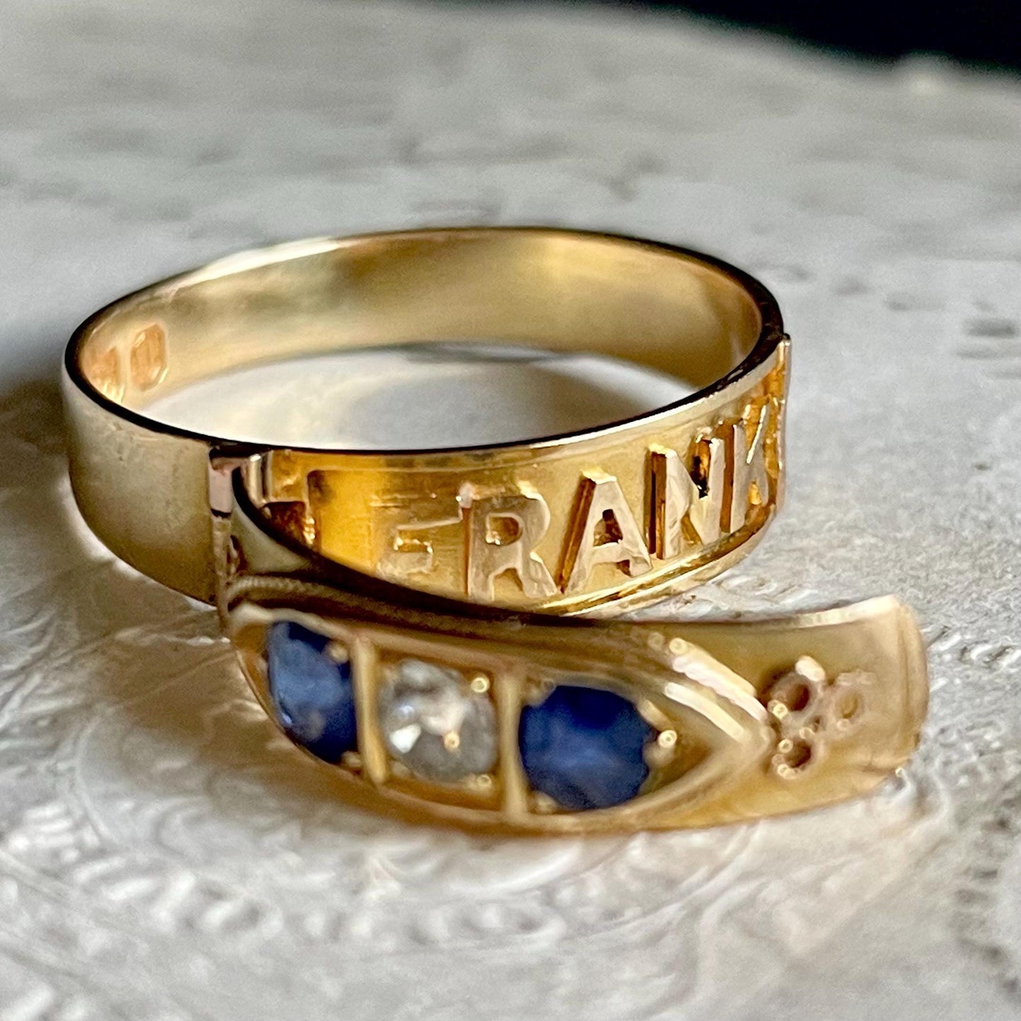 Antique Diamond & Sapphire Secret Locket 'FRANK' Ring Created In 18 Carat Gold; Circa 1888