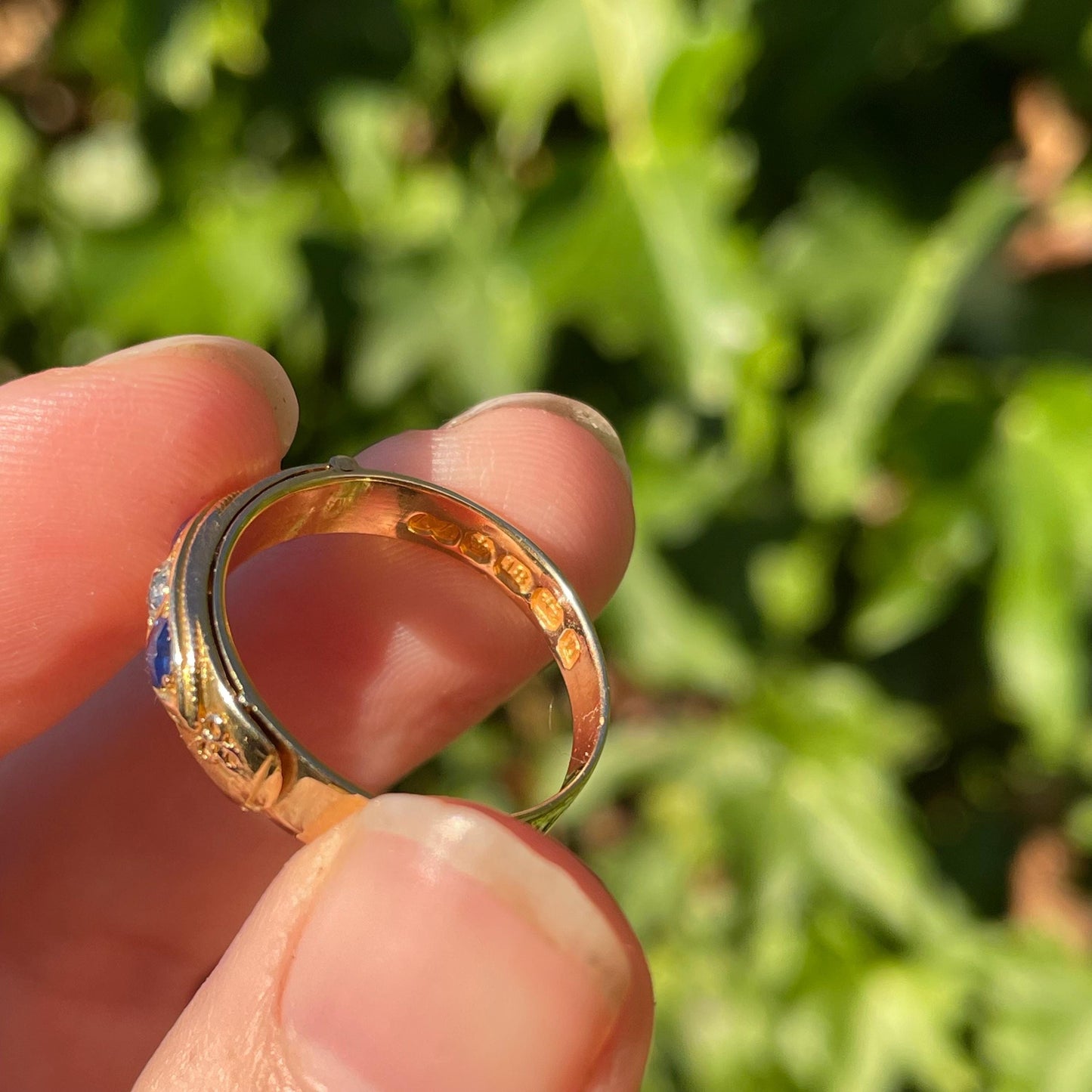 Antique Diamond & Sapphire Secret Locket 'FRANK' Ring Created In 18 Carat Gold; Circa 1888