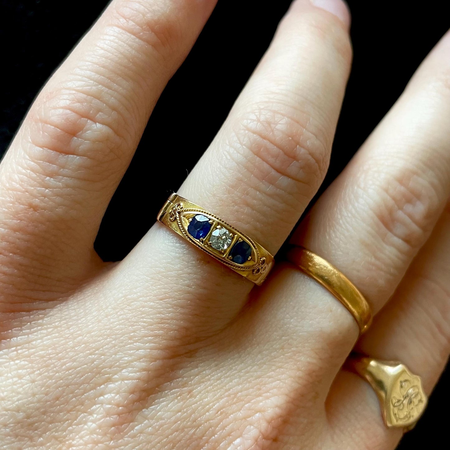 Antique Diamond & Sapphire Secret Locket 'FRANK' Ring Created In 18 Carat Gold; Circa 1888