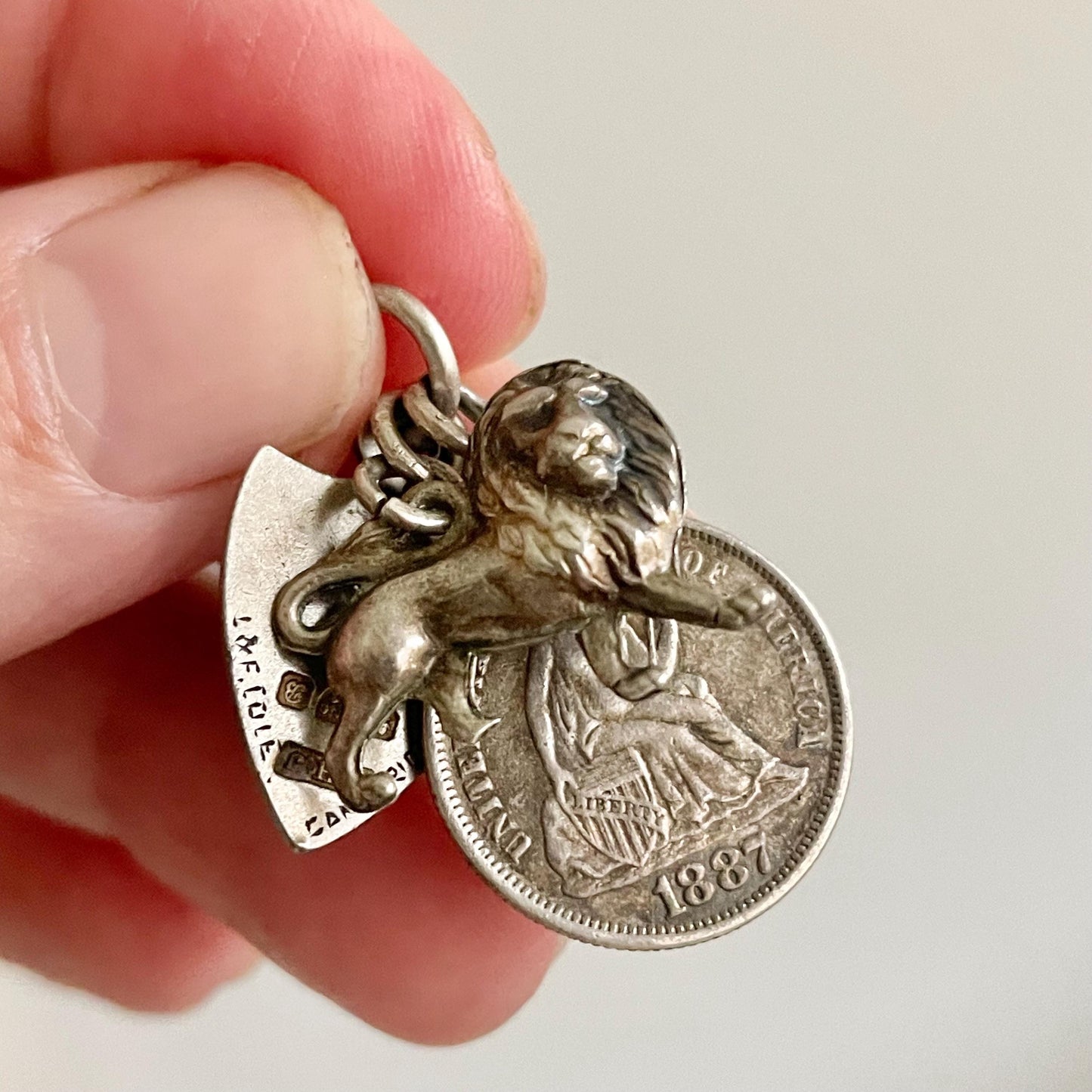 Antique Trilogy Enamel Medal Lion & Coin Pendant; Circa 1902
