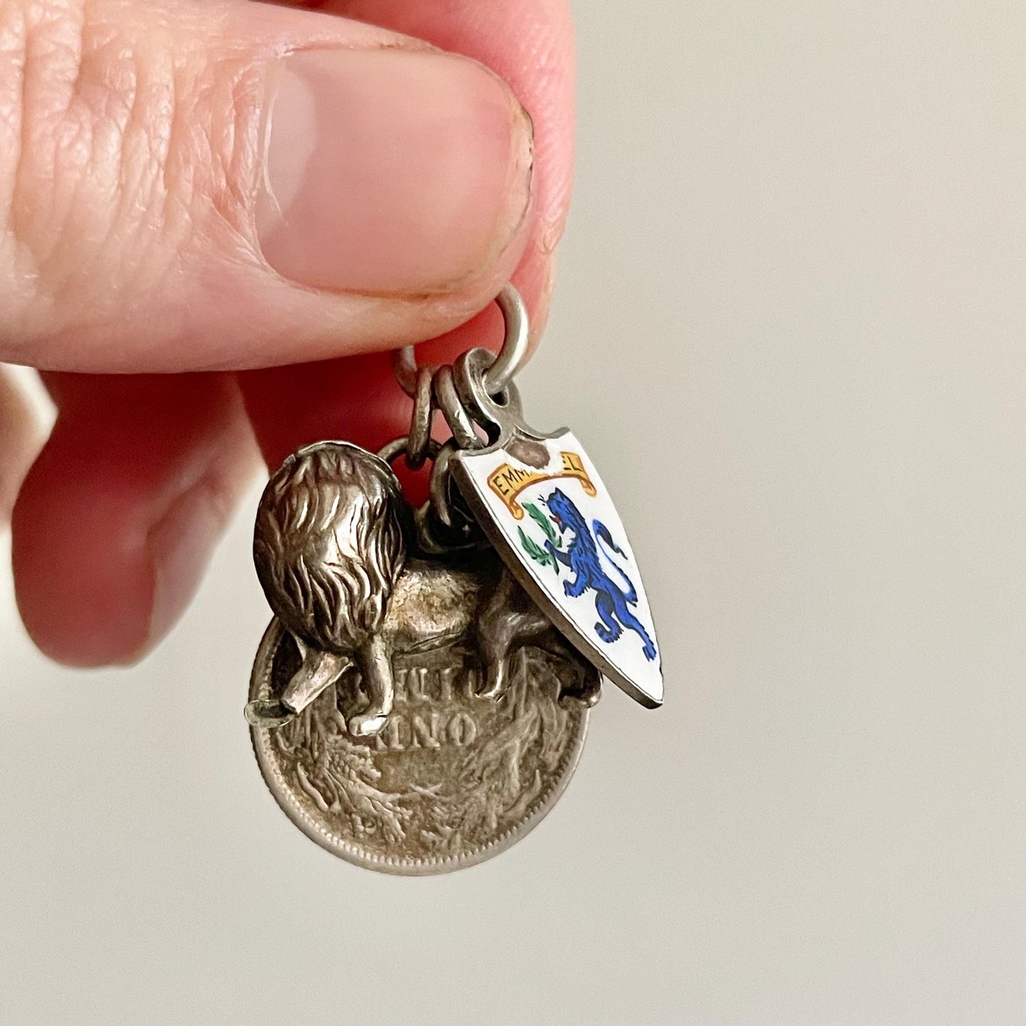 Antique Trilogy Enamel Medal Lion & Coin Pendant; Circa 1902