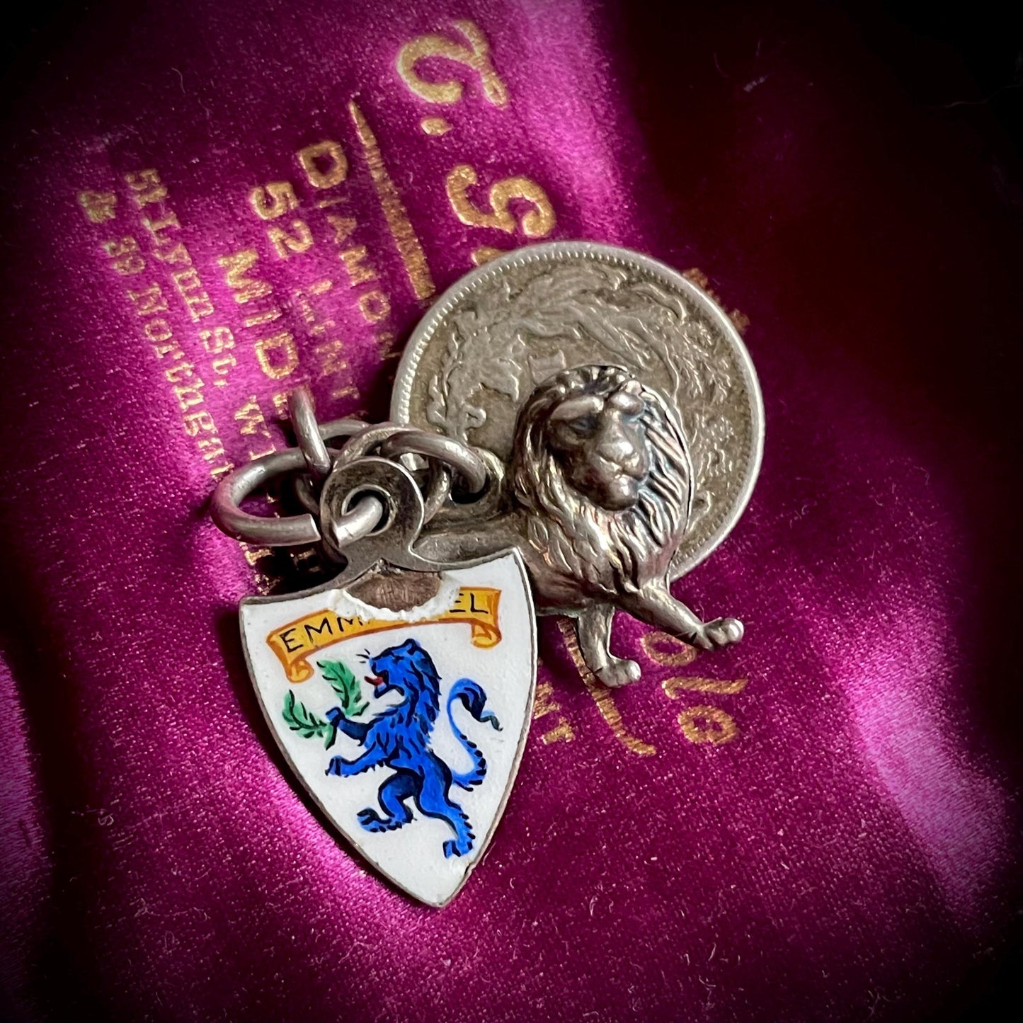 Antique Trilogy Enamel Medal Lion & Coin Pendant; Circa 1902