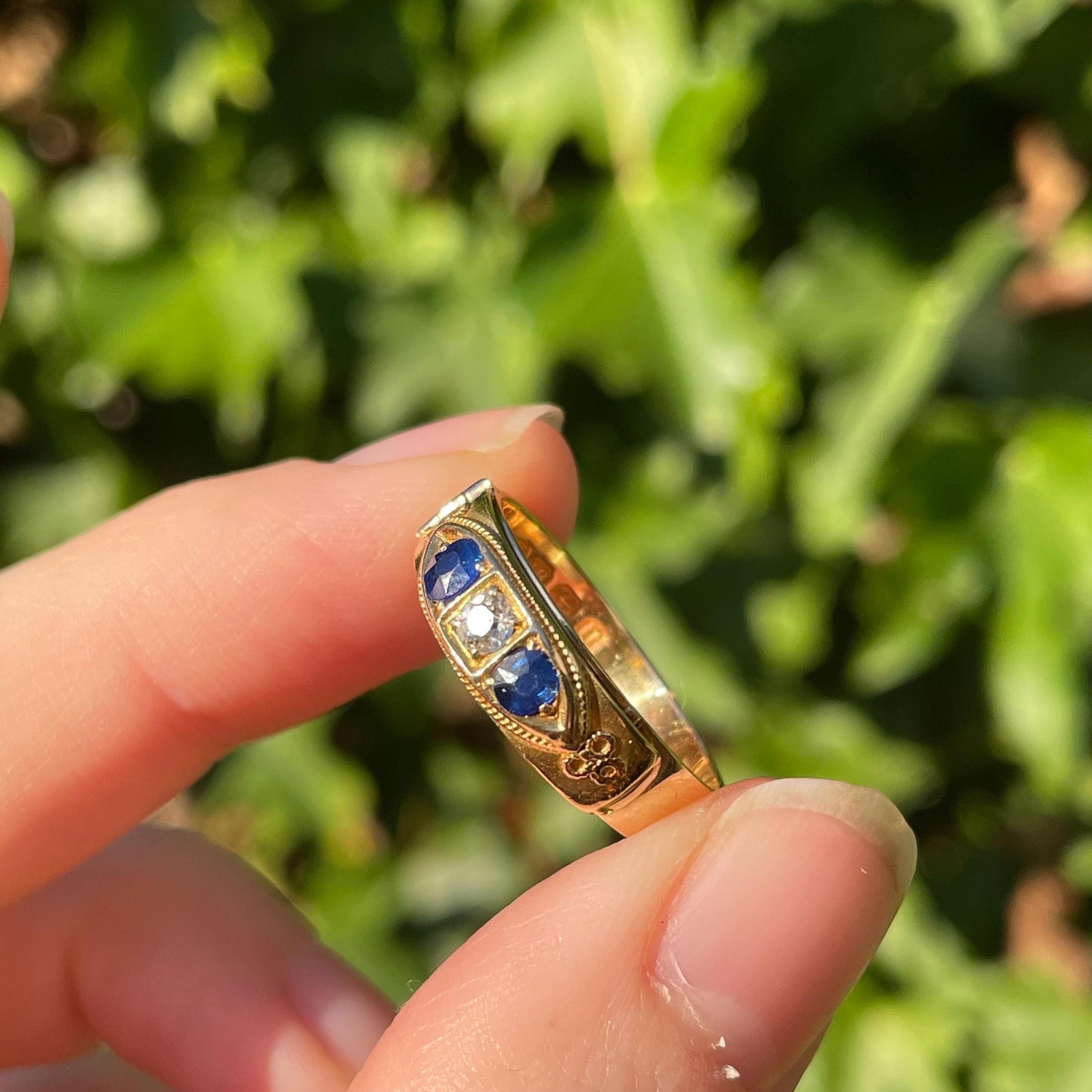 Antique Diamond & Sapphire Secret Locket 'FRANK' Ring Created In 18 Carat Gold; Circa 1888