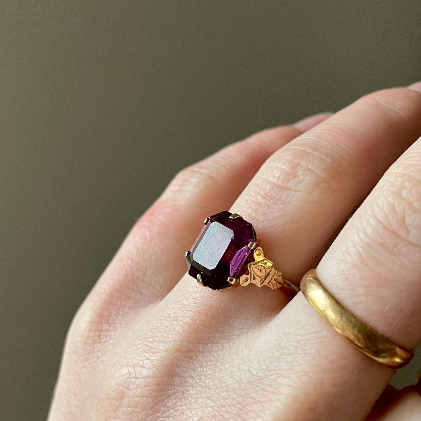 Vintage Amethyst Paste Ring in 9 Carat Gold; Circa 1960