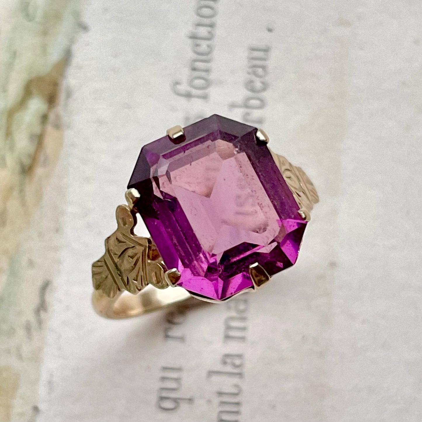 Vintage Amethyst Paste Ring in 9 Carat Gold; Circa 1960