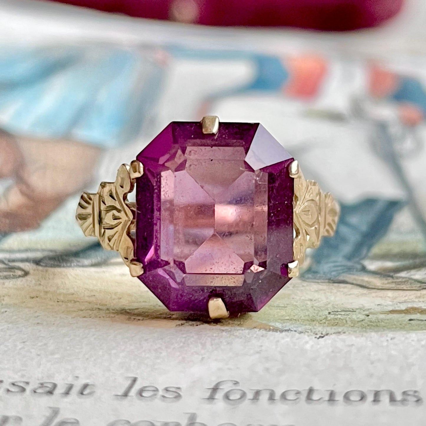 Vintage Amethyst Paste Ring in 9 Carat Gold; Circa 1960