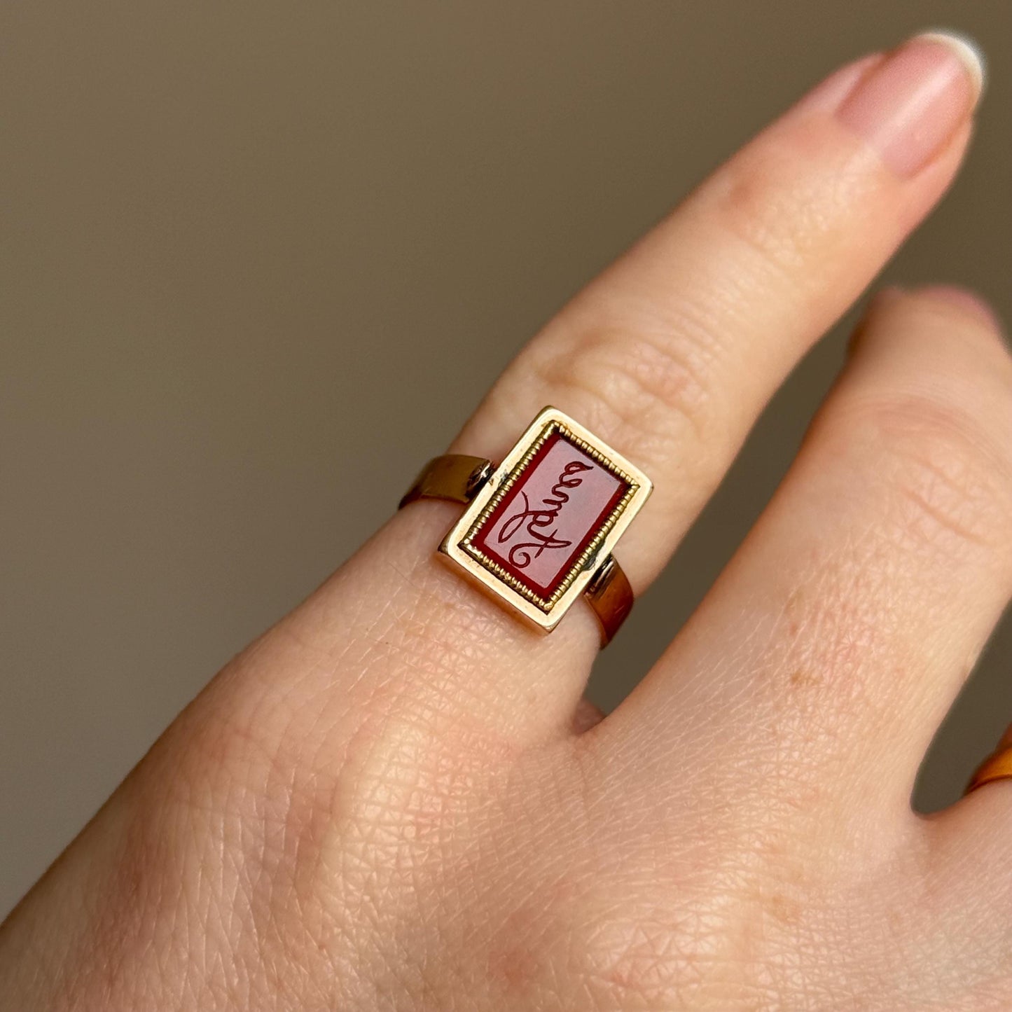 Georgian 'Agnes Witts' Spinning Intaglio Ring in 9 Carat Gold; Circa 1830