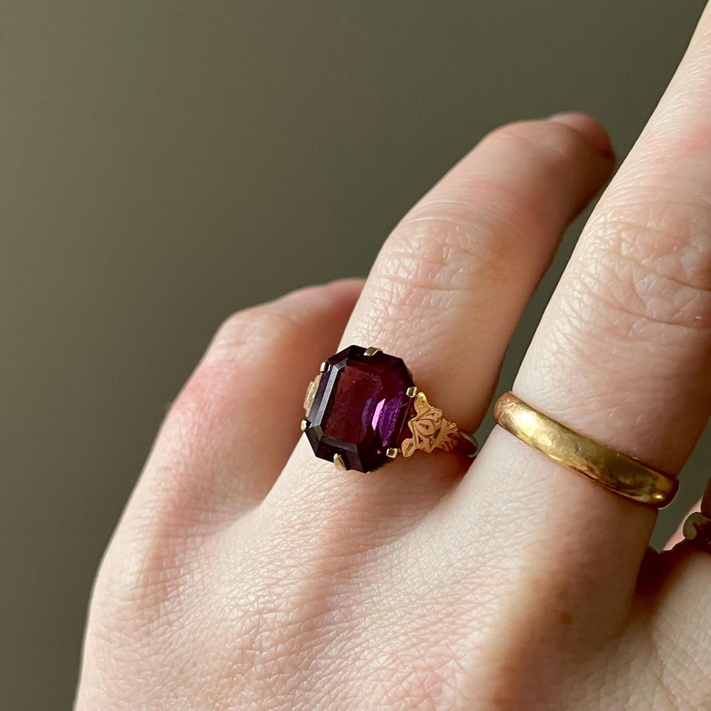 Vintage Amethyst Paste Ring in 9 Carat Gold; Circa 1960