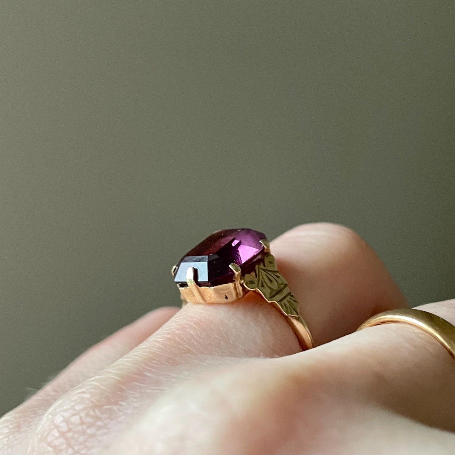 Vintage Amethyst Paste Ring in 9 Carat Gold; Circa 1960