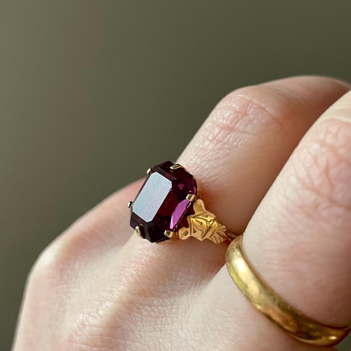 Vintage Amethyst Paste Ring in 9 Carat Gold; Circa 1960