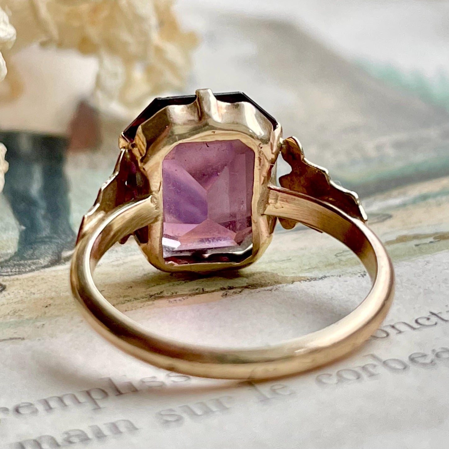 Vintage Amethyst Paste Ring in 9 Carat Gold; Circa 1960