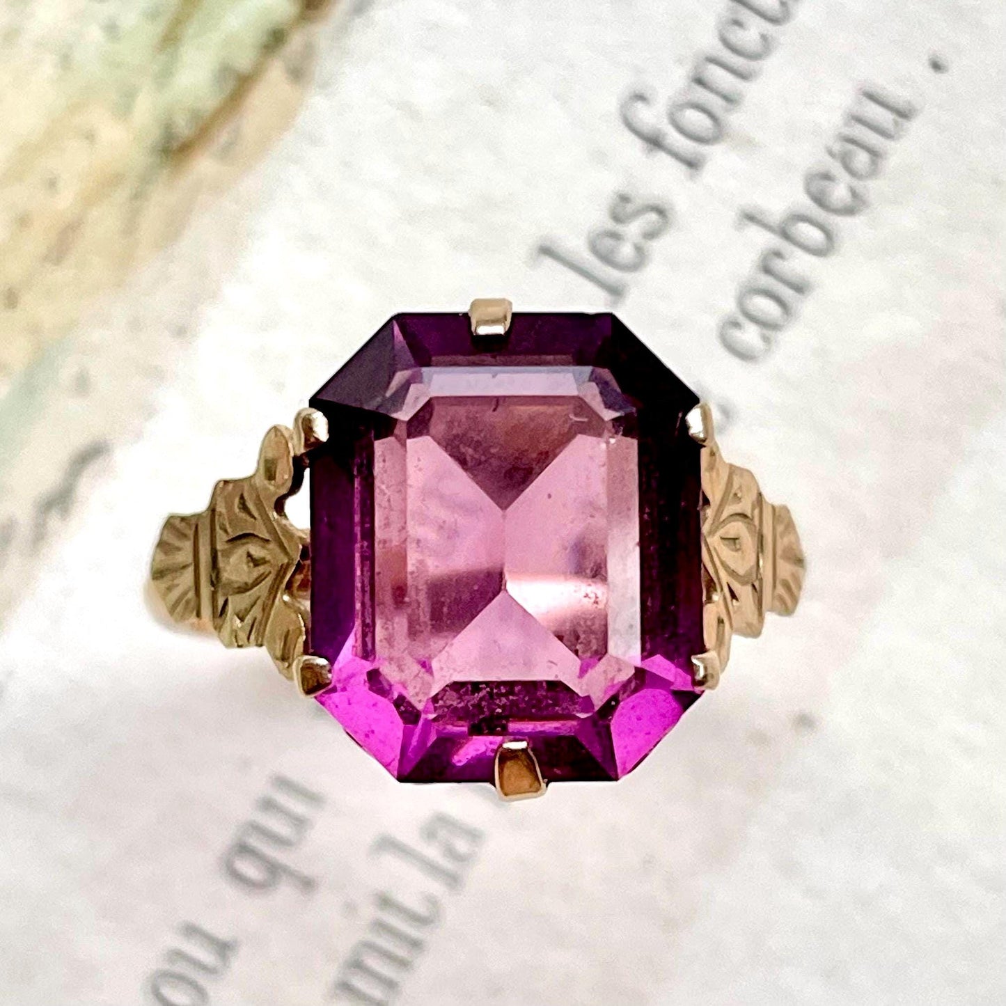 Vintage Amethyst Paste Ring in 9 Carat Gold; Circa 1960