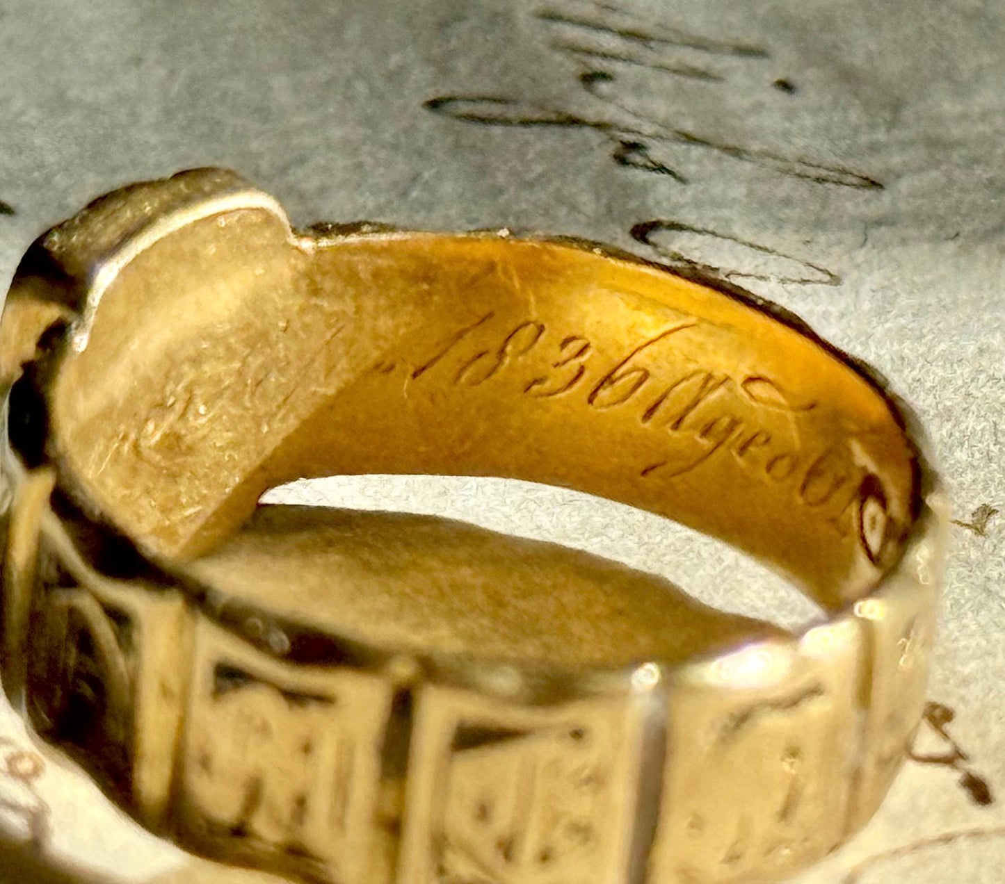 Antique Enamel & Diamond Signet Ring in 18 Carat Gold; Circa 1836