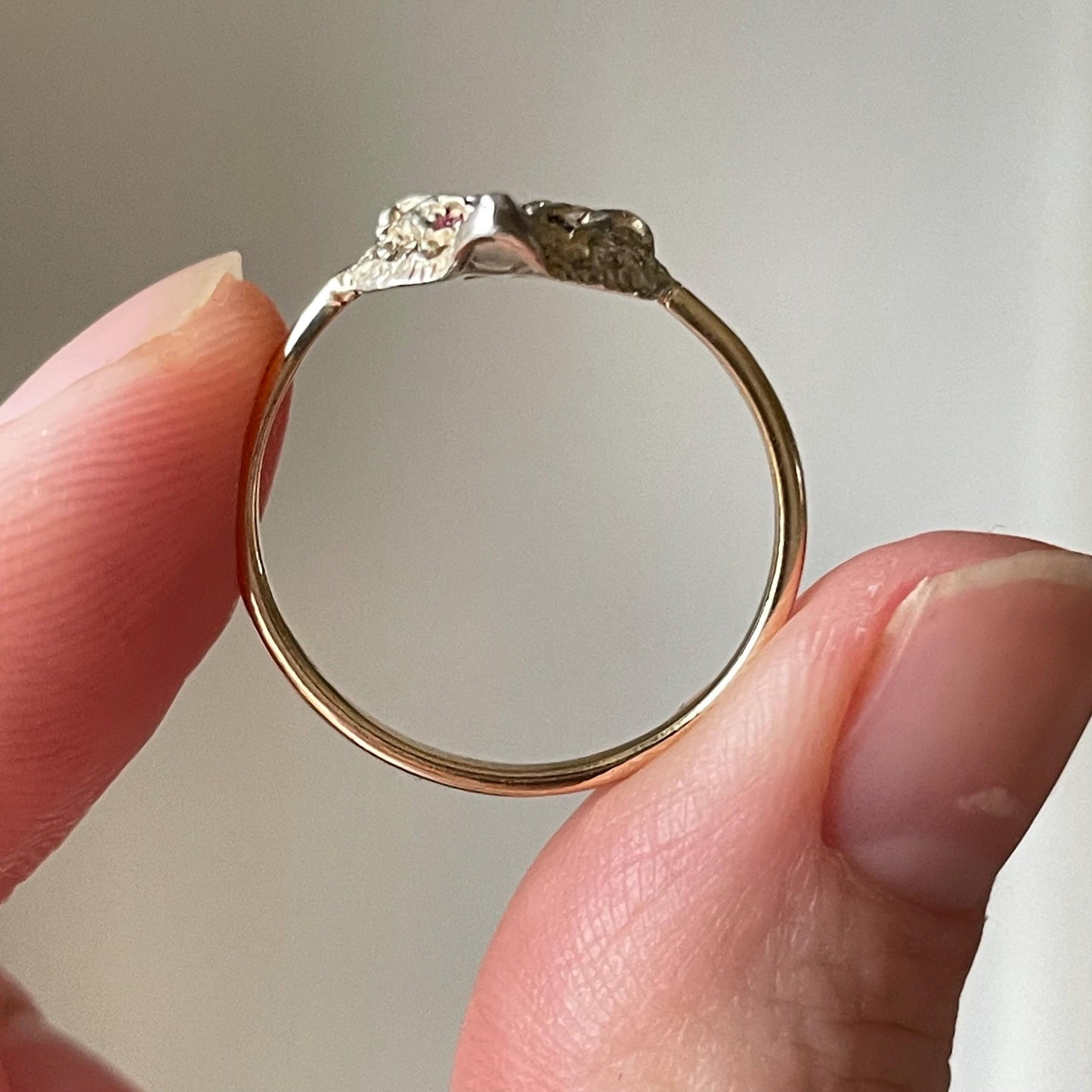 Victorian Style Rose Cut Diamond & Ruby Fox Head Ring in 15 Carat Gold