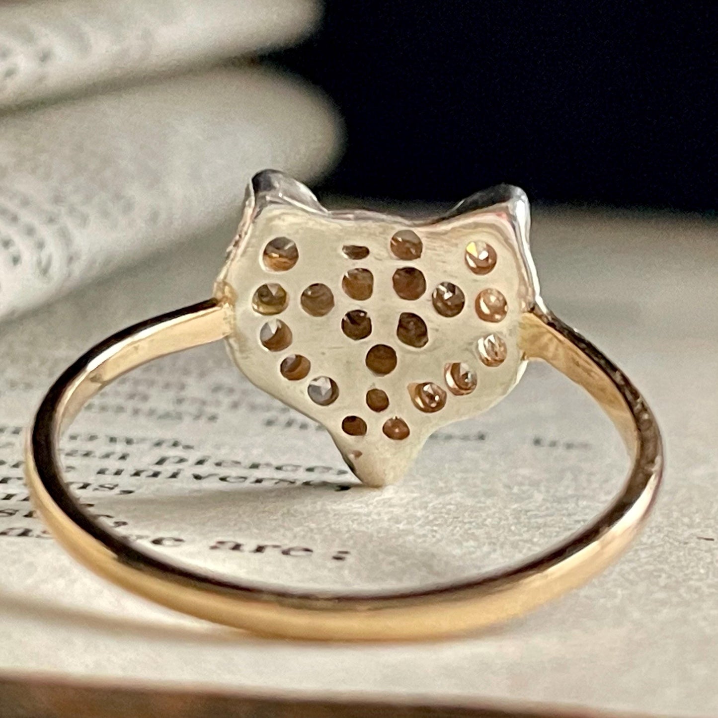 Victorian Style Rose Cut Diamond & Ruby Fox Head Ring in 15 Carat Gold