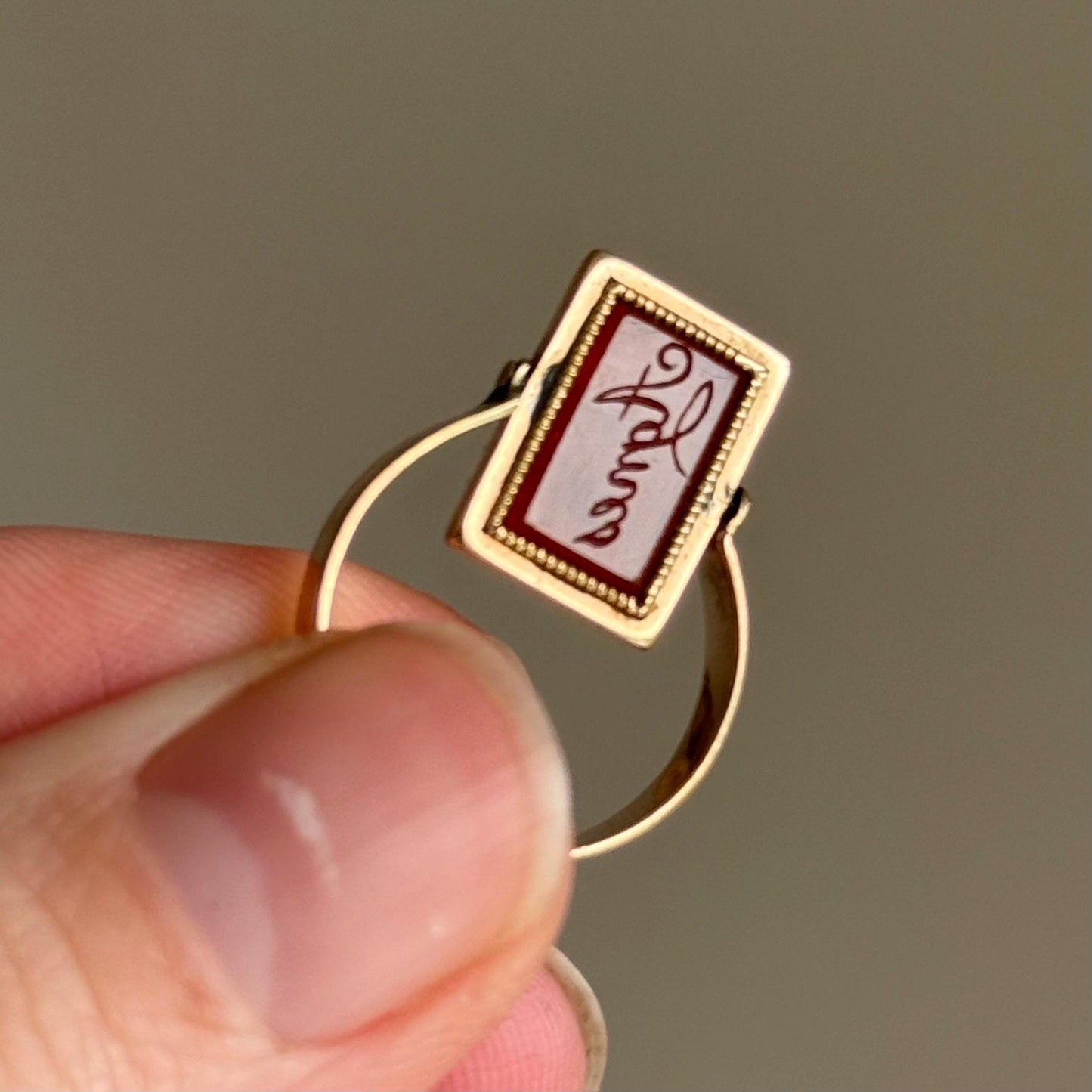 Georgian 'Agnes Witts' Spinning Intaglio Ring in 9 Carat Gold; Circa 1830