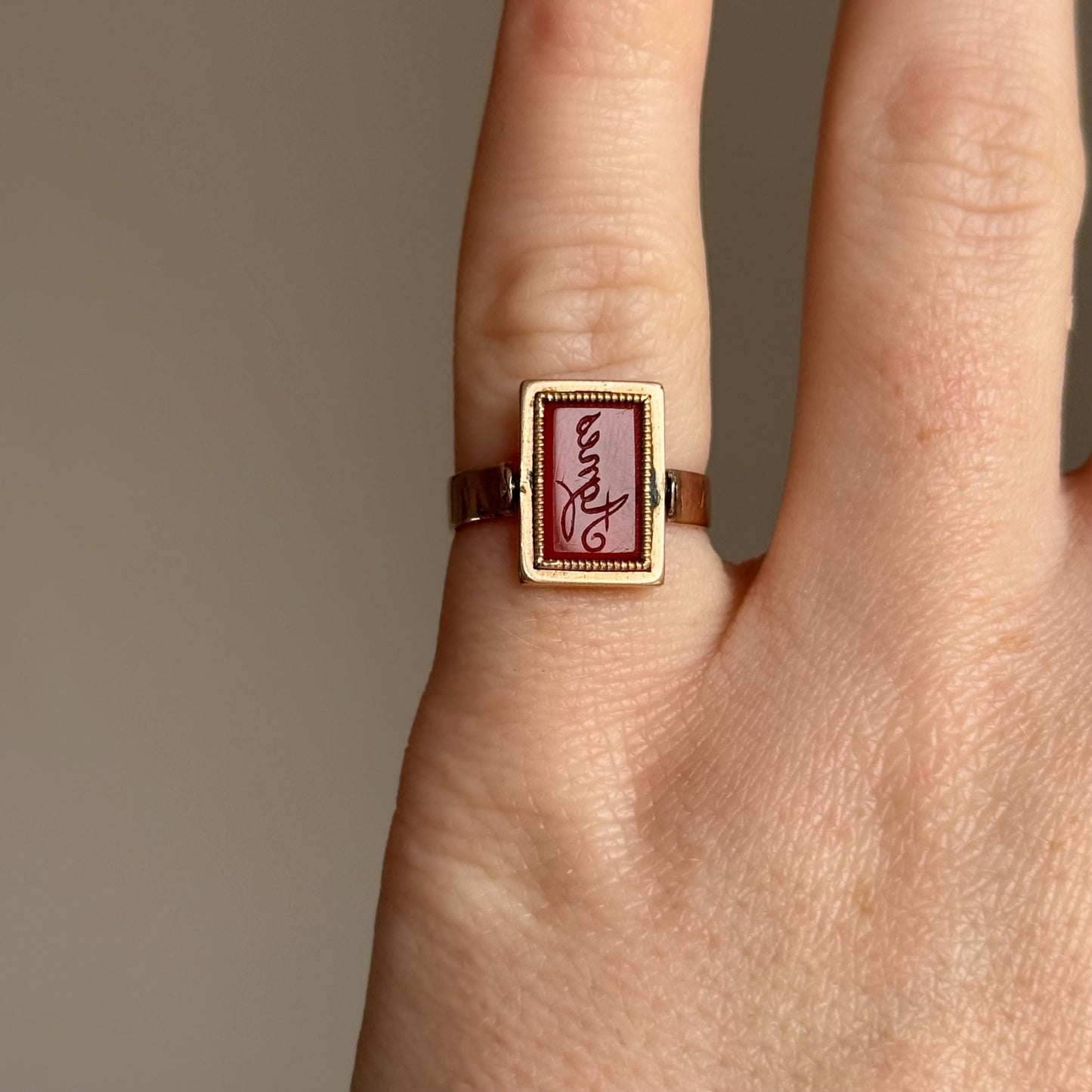 Georgian 'Agnes Witts' Spinning Intaglio Ring in 9 Carat Gold; Circa 1830