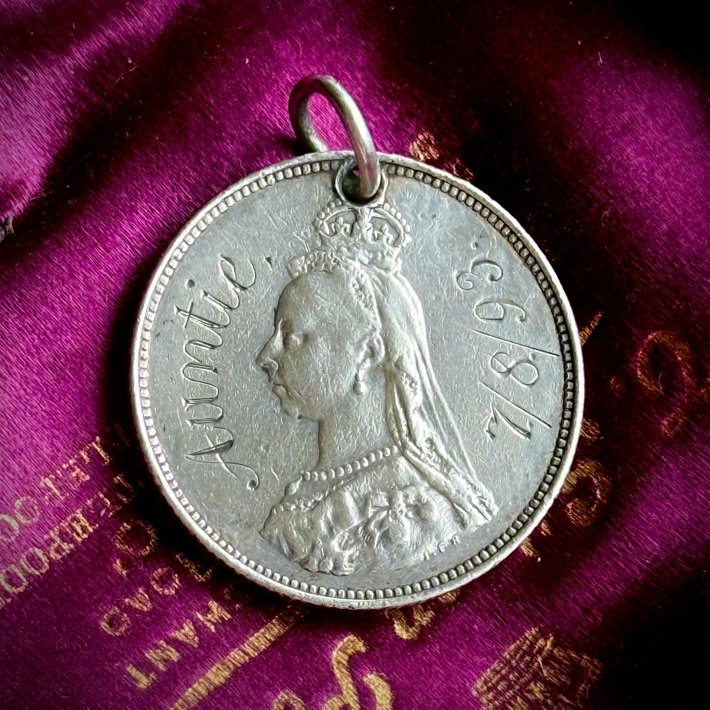 Victorian Love Token 'Auntie ' Coin Pendant; Circa 1895