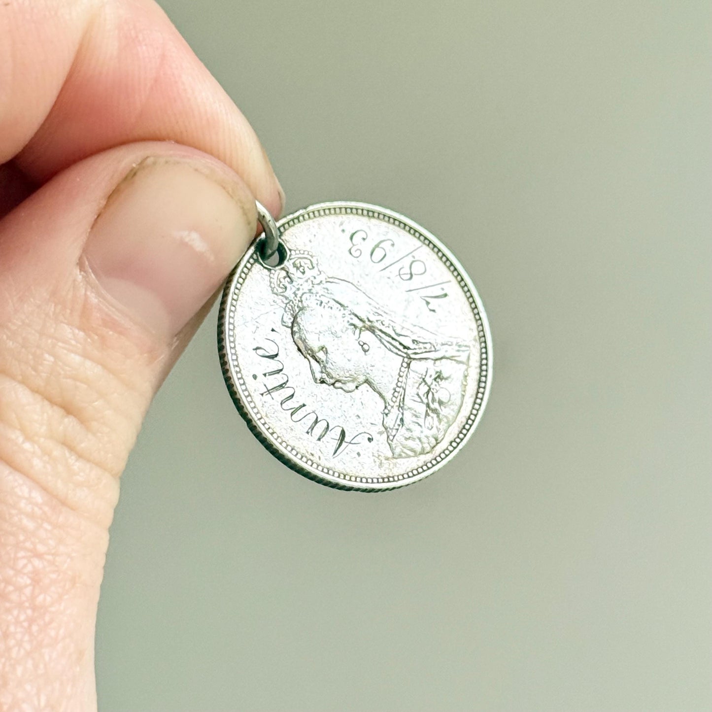 Victorian Love Token 'Auntie ' Coin Pendant; Circa 1895