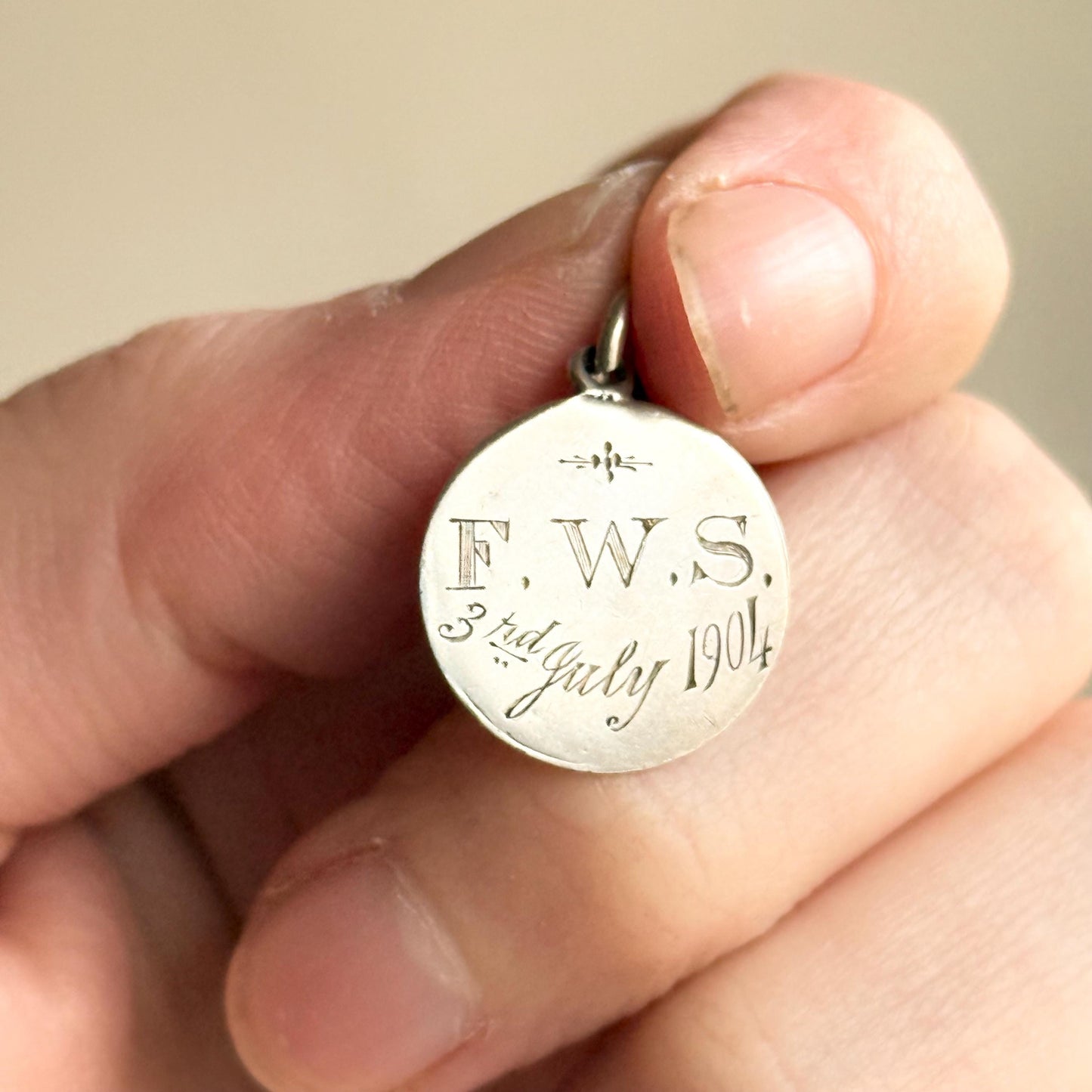 Antique Love Token ‘FWS' Coin Pendant; Circa 1904