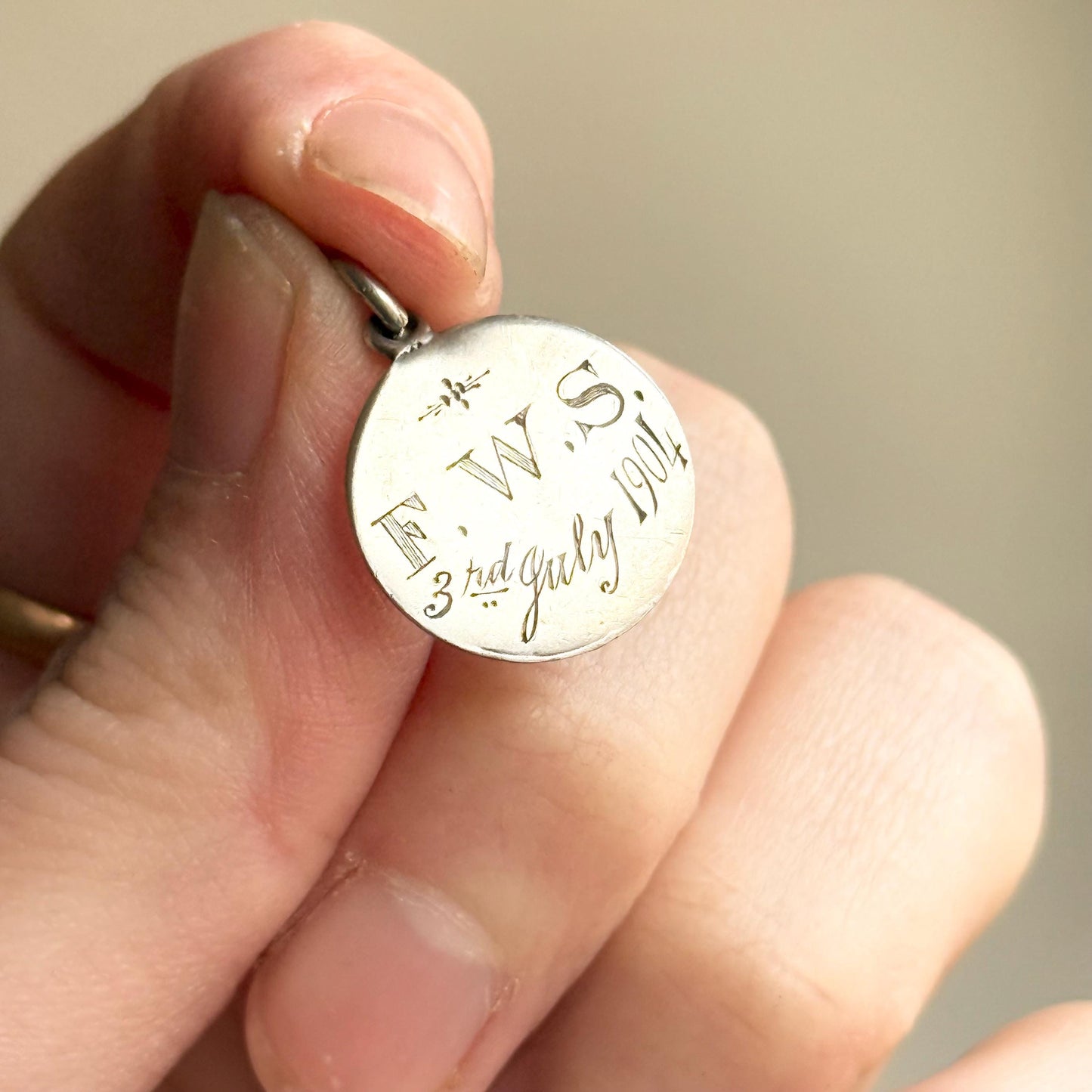 Antique Love Token ‘FWS' Coin Pendant; Circa 1904