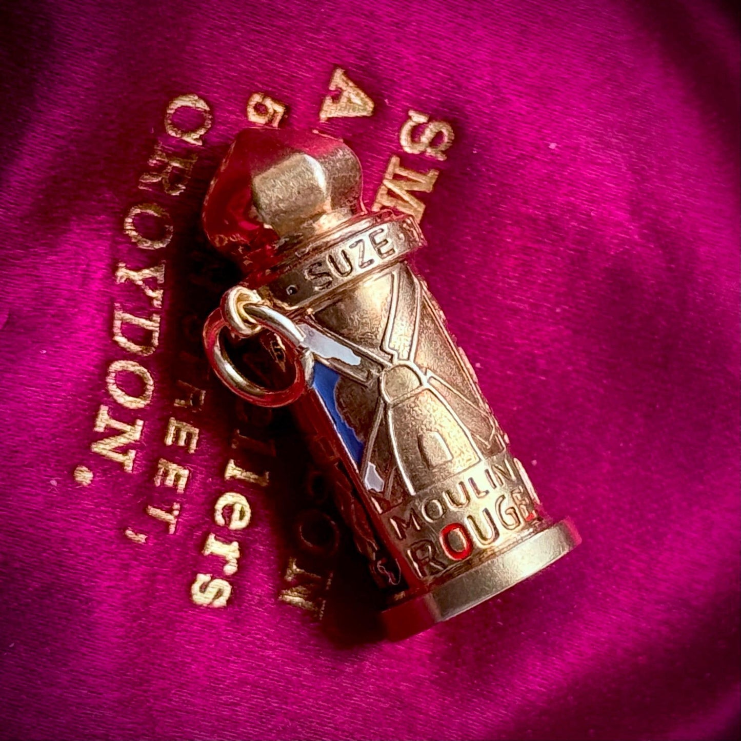 Vintage Enamel French Kiosk Pendant in 14 Carat Gold; Circa 1960
