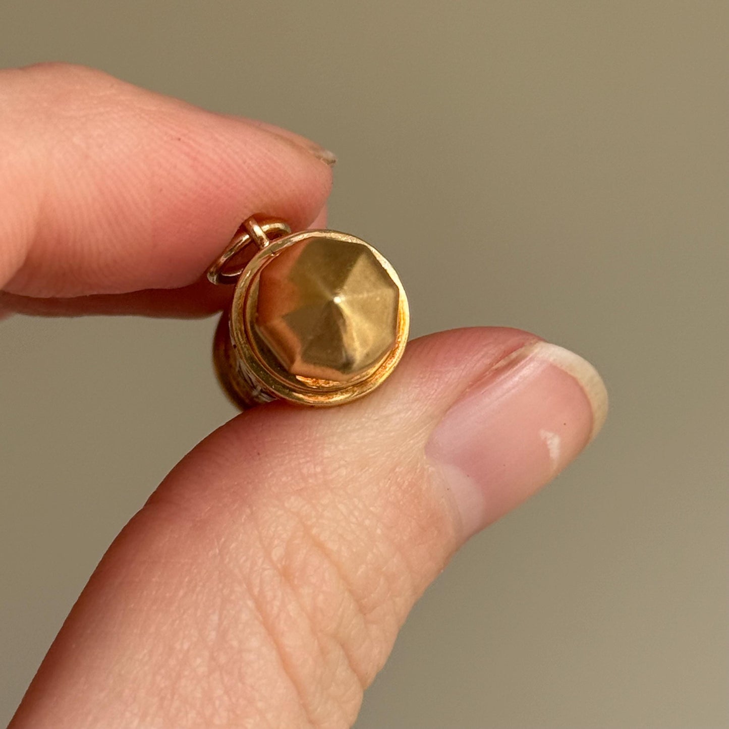 Vintage Enamel French Kiosk Pendant in 14 Carat Gold; Circa 1960
