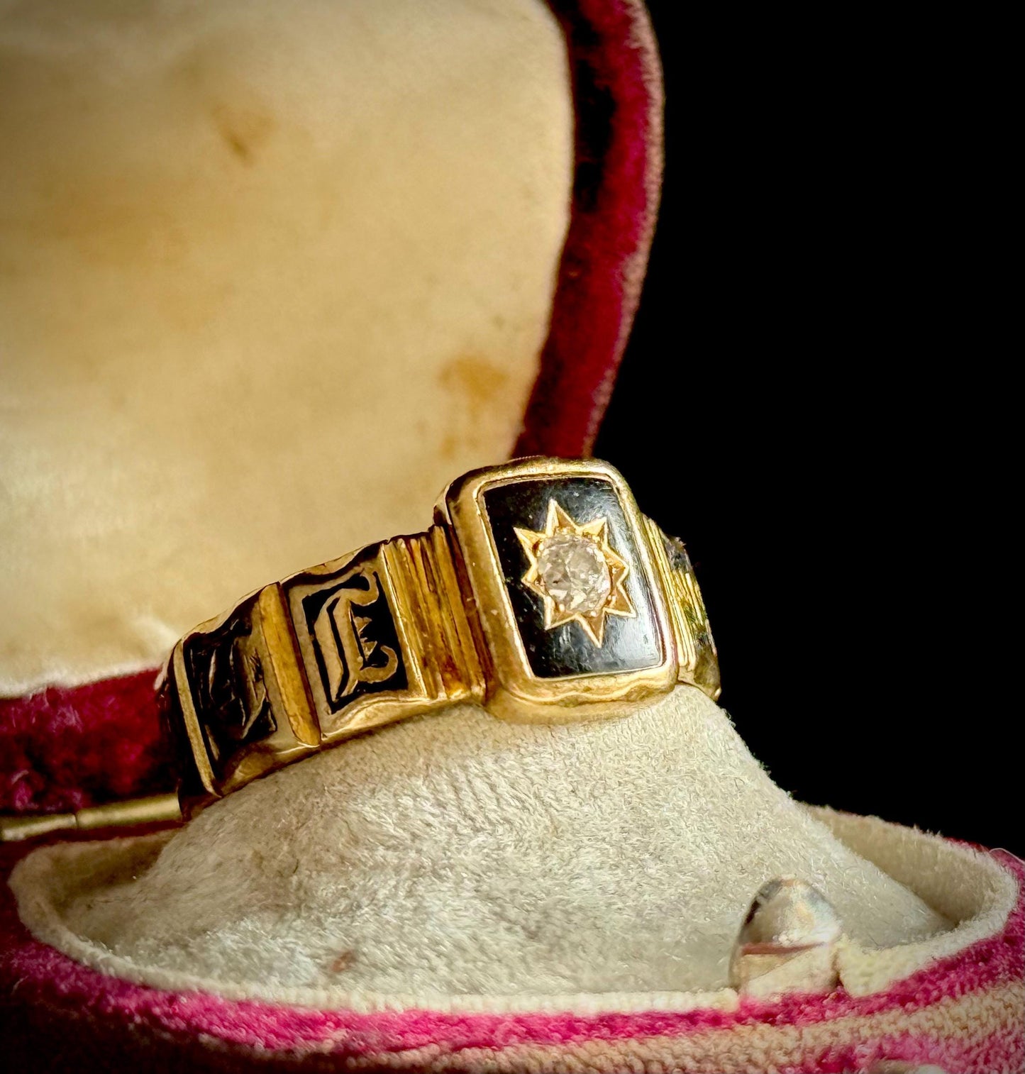 Antique Enamel & Diamond Signet Ring in 18 Carat Gold; Circa 1836