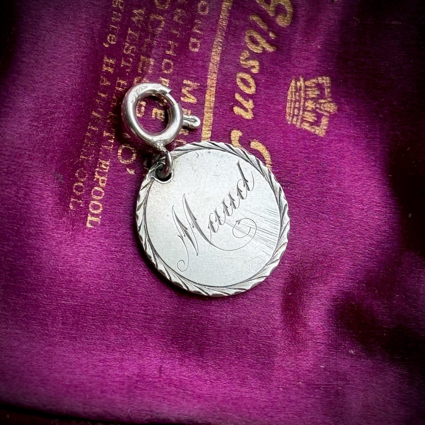 Victorian Love Token 'Maud' Coin Pendant; Circa 1870