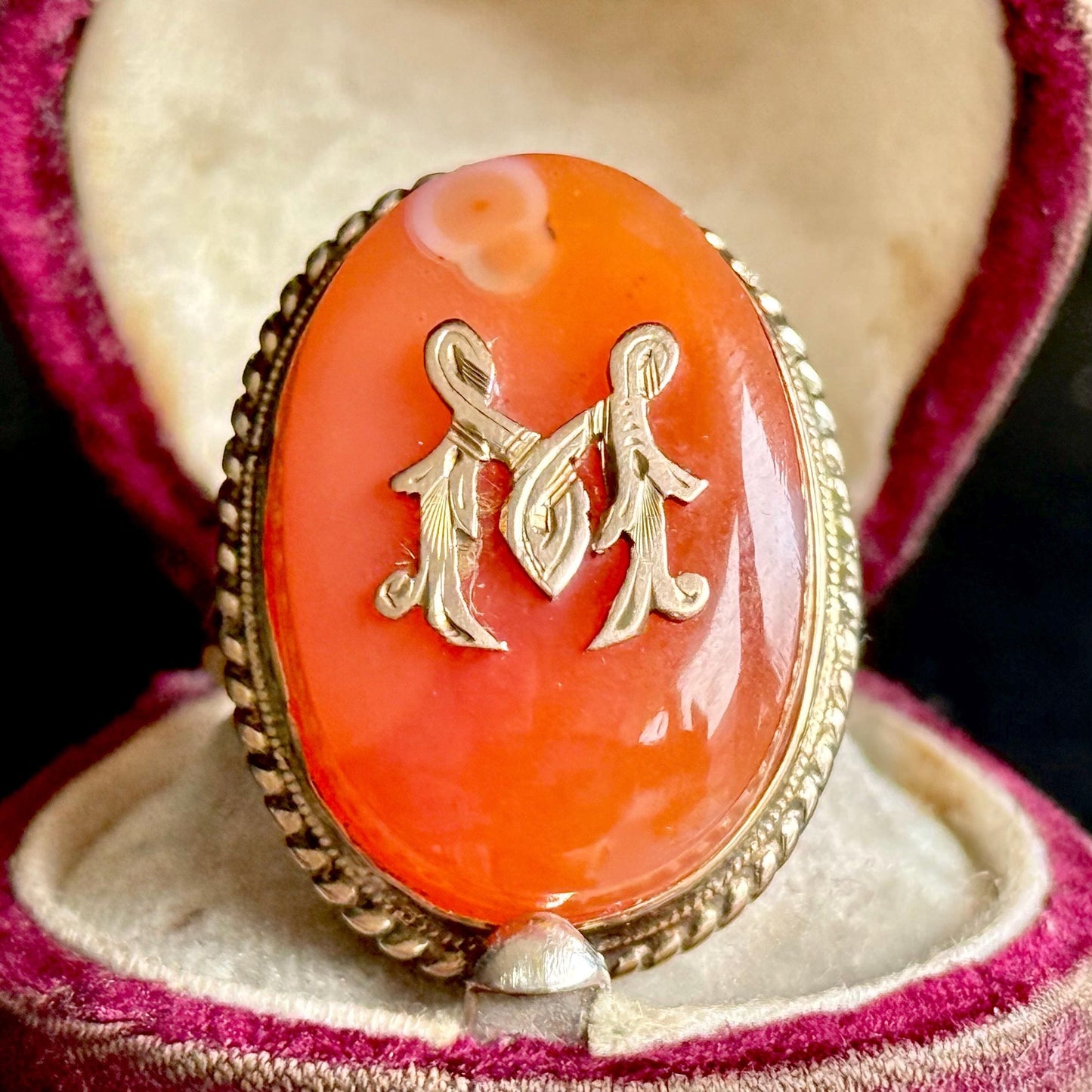 Antique Agate Monogram Ring in 9 Carat Gold; Circa 1890