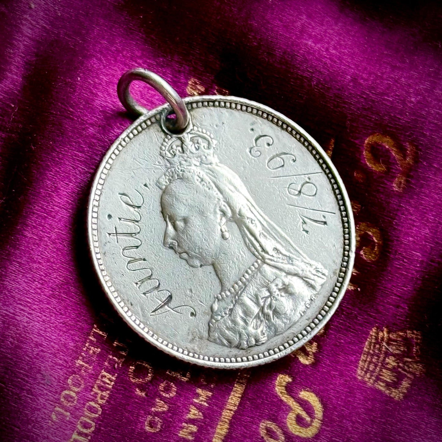 Victorian Love Token 'Auntie ' Coin Pendant; Circa 1895