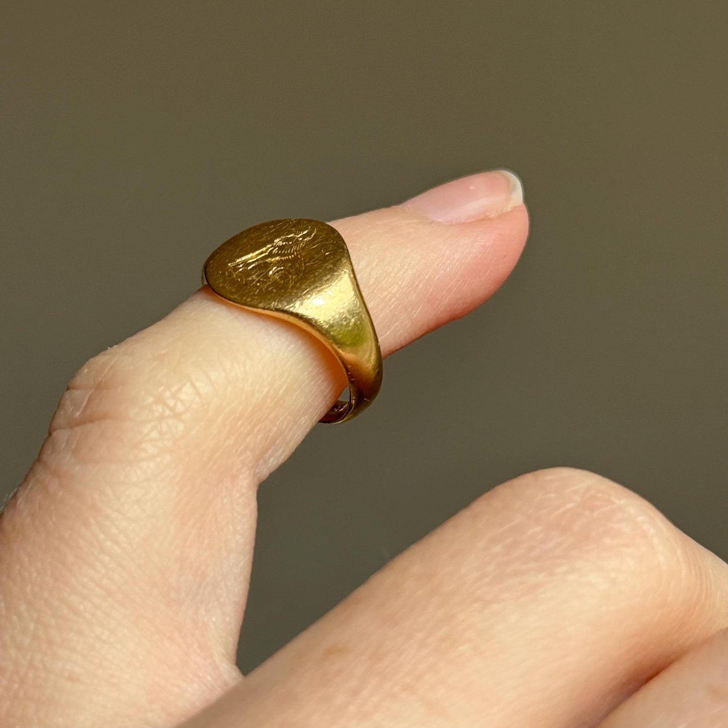 Ornate Dog Signet Ring in 18 Carat Gold; Circa 1950