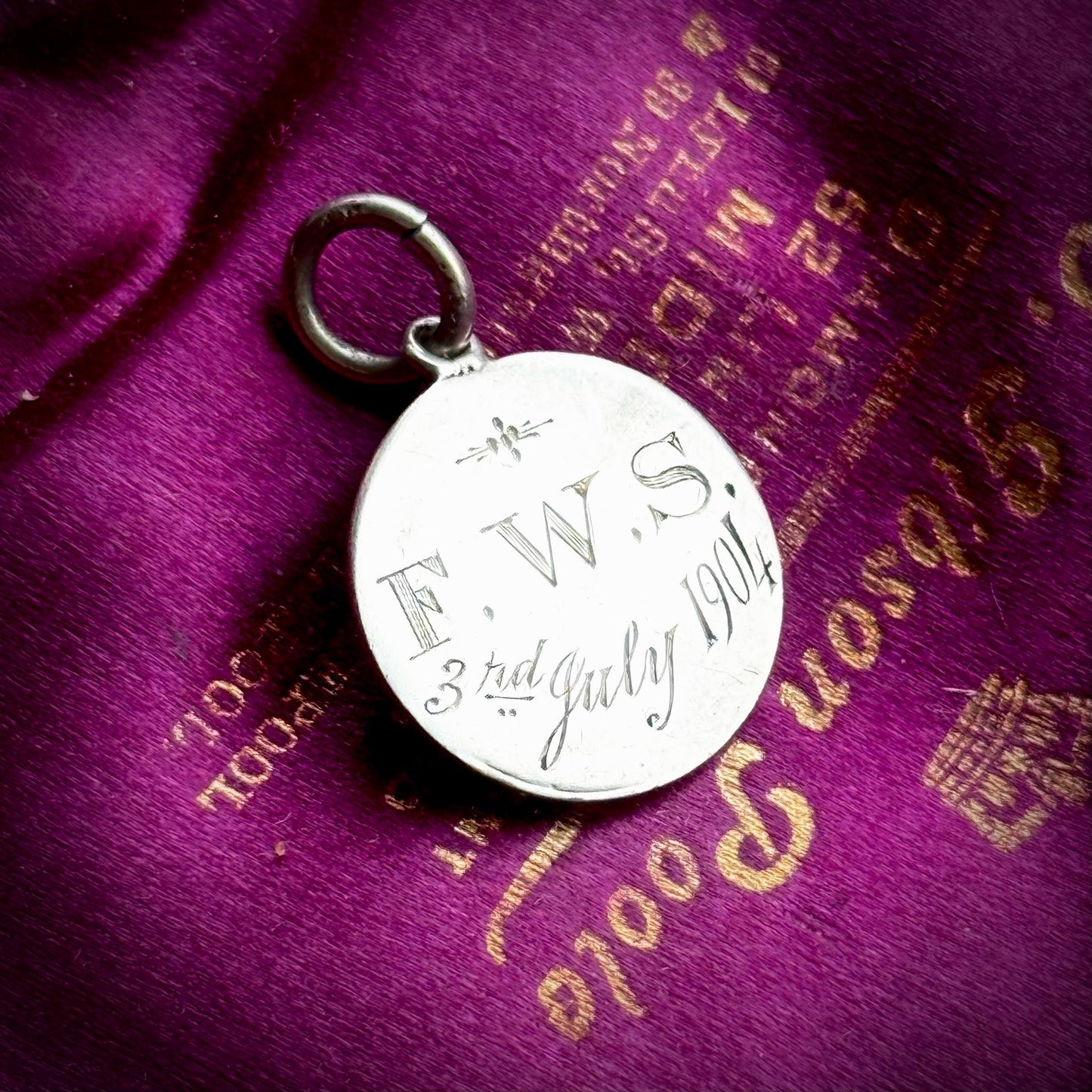 Antique Love Token ‘FWS' Coin Pendant; Circa 1904