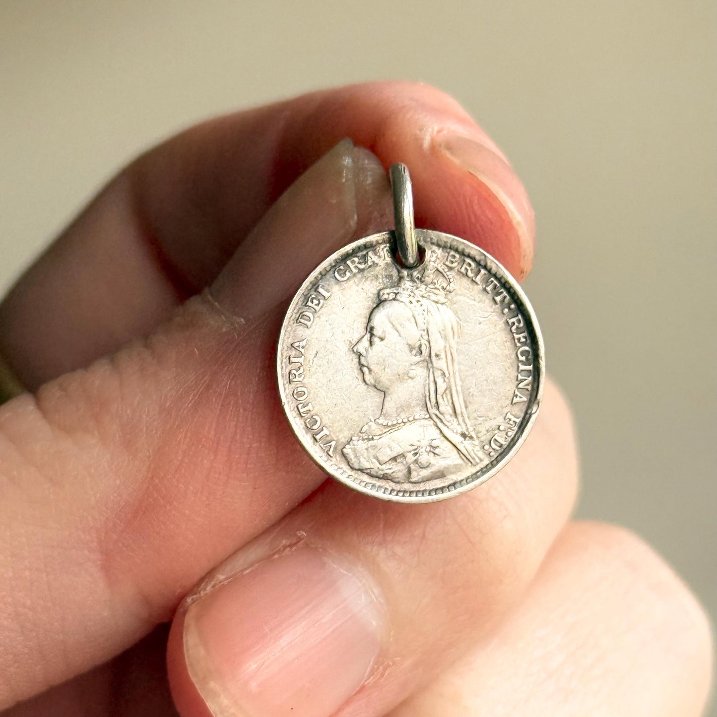 Victorian Love Token ‘EMS' Coin Pendant; Circa 1890