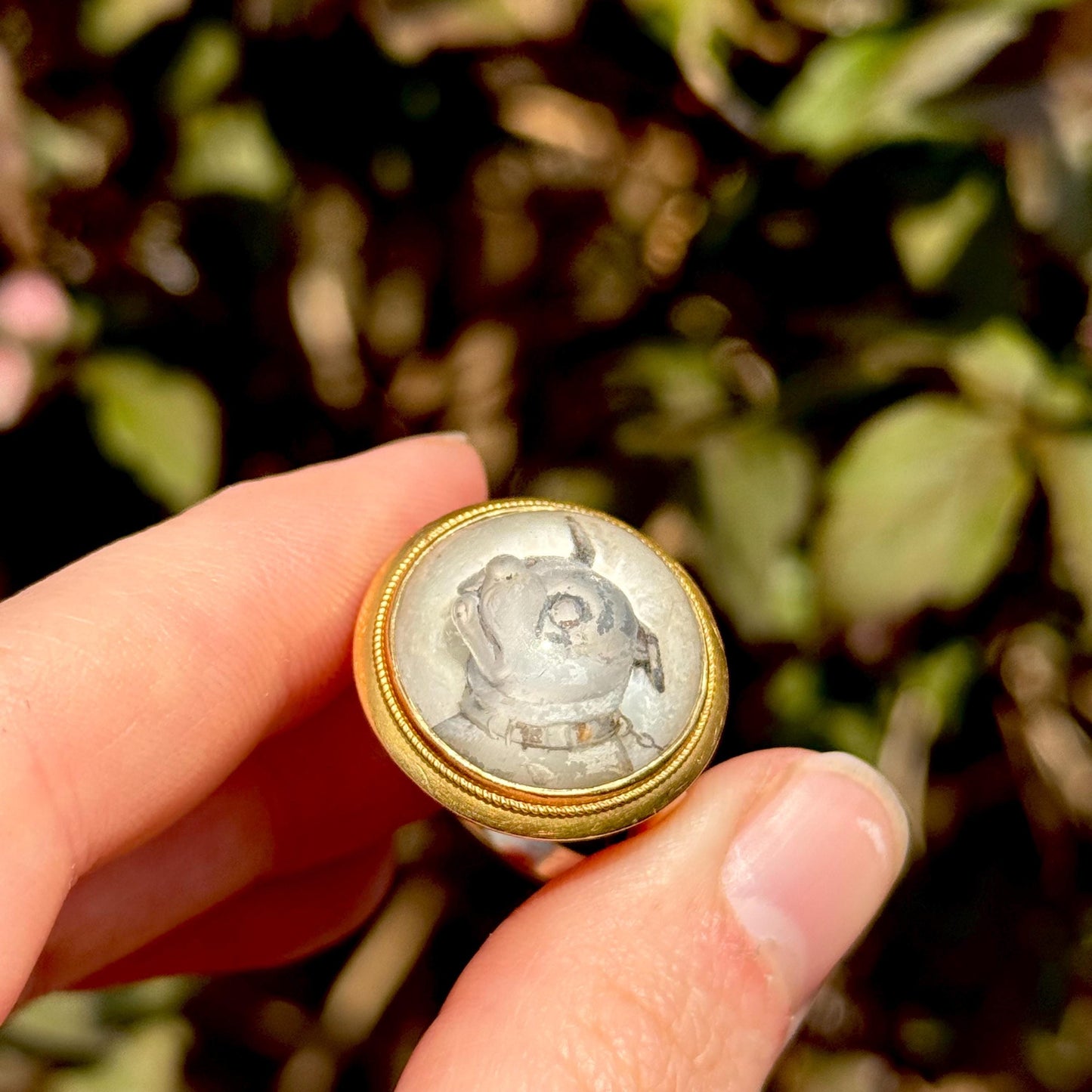 Rare Victorian Essex Crystal Reverse Painted Dog Ring, circa 1880
