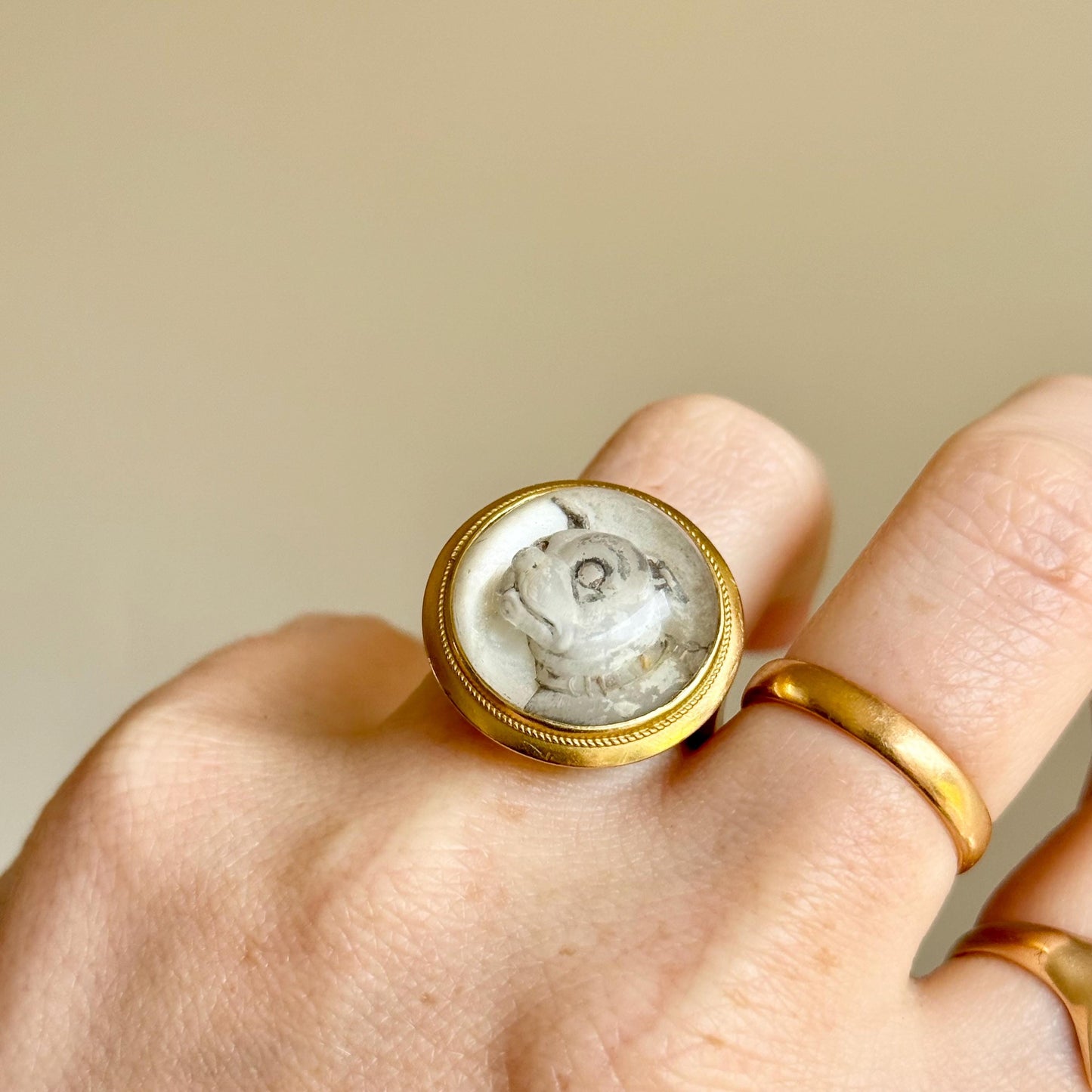 Rare Victorian Essex Crystal Reverse Painted Dog Ring, circa 1880
