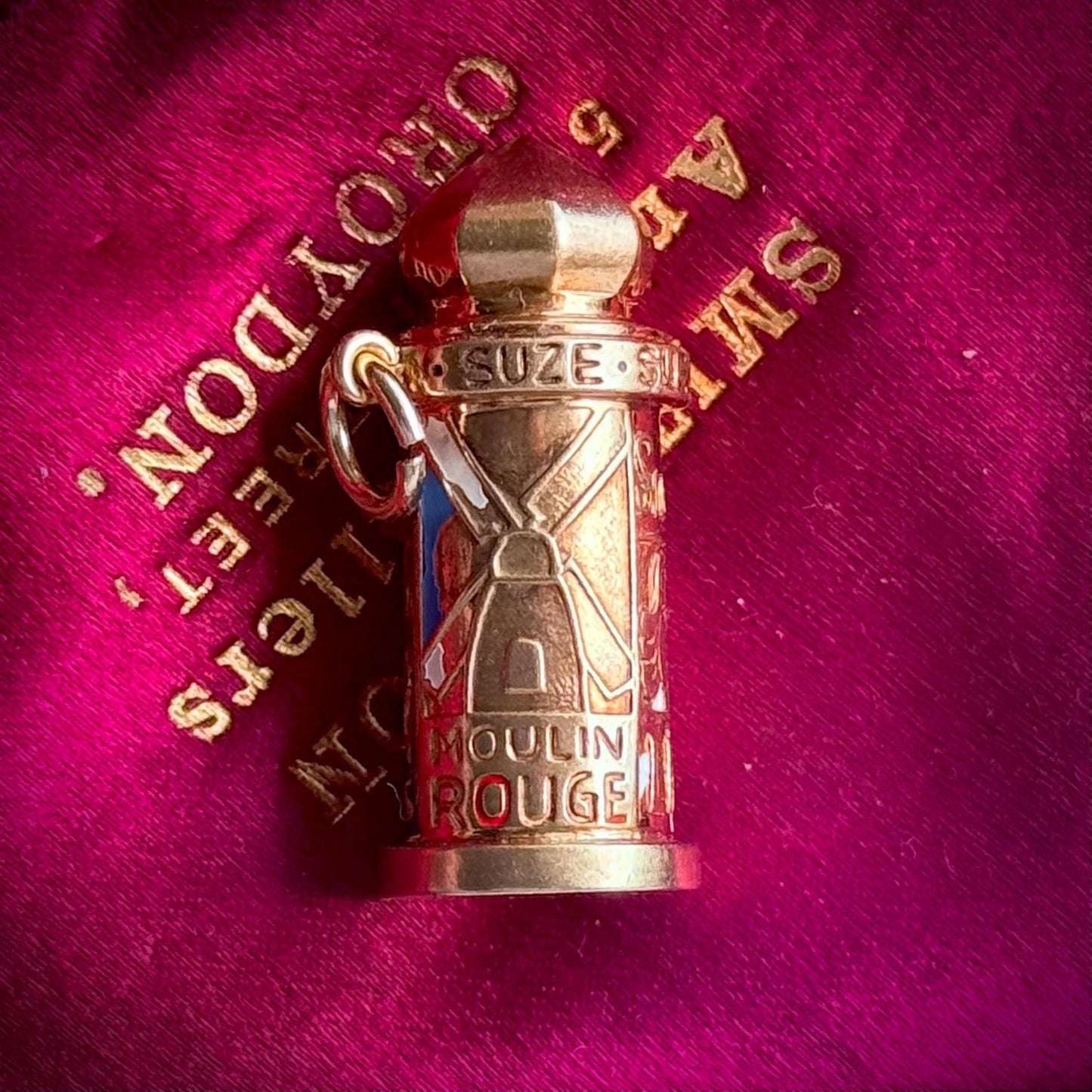 Vintage Enamel French Kiosk Pendant in 14 Carat Gold; Circa 1960
