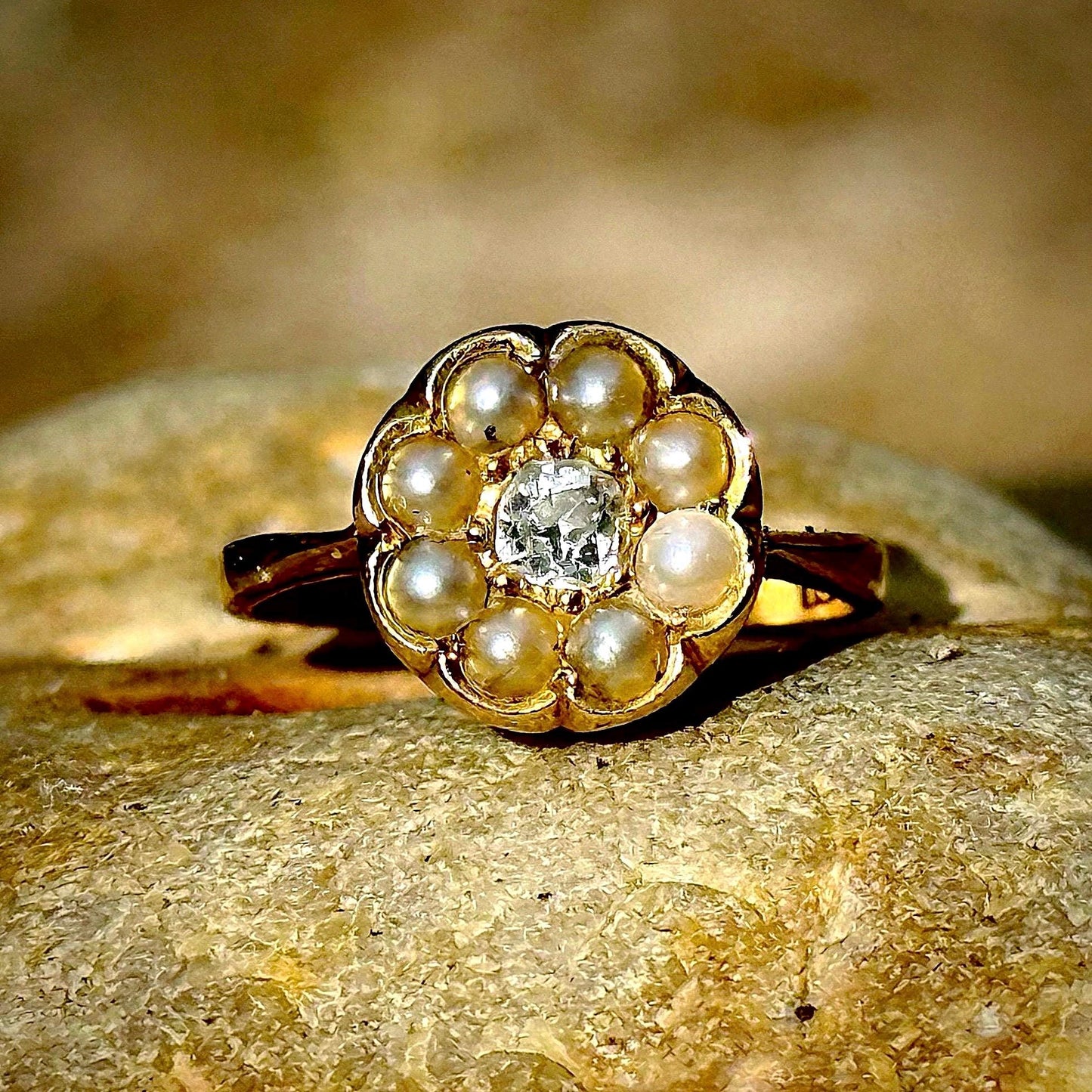 Antique Diamond & Pearl Cluster Ring in 18 Carat Gold; Circa 1910