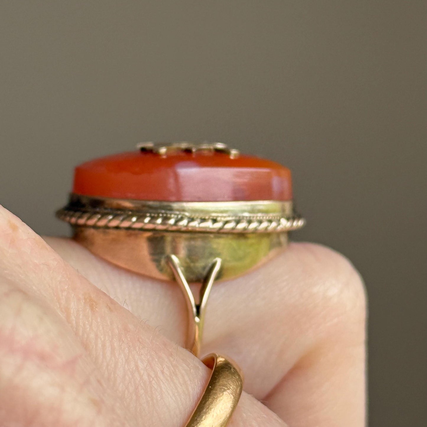 Antique Agate Monogram Ring in 9 Carat Gold; Circa 1890