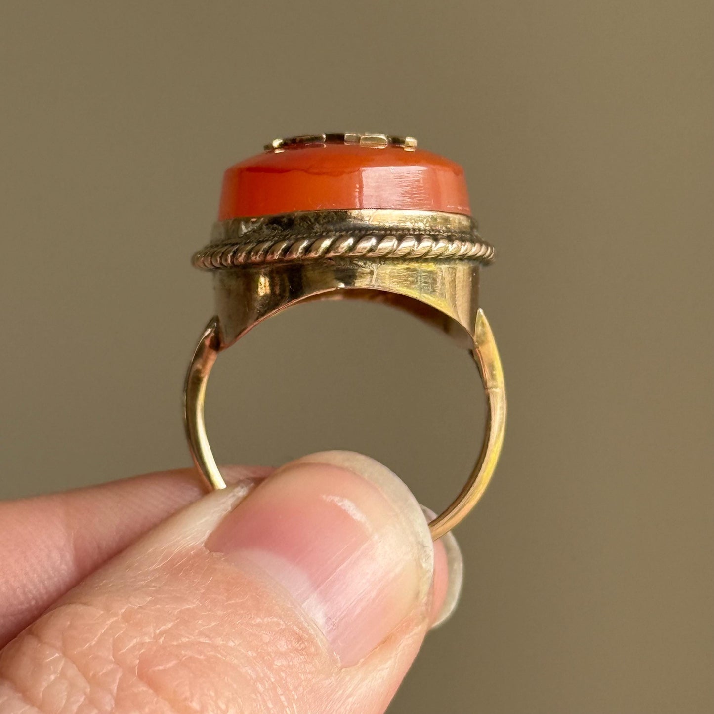 Antique Agate Monogram Ring in 9 Carat Gold; Circa 1890
