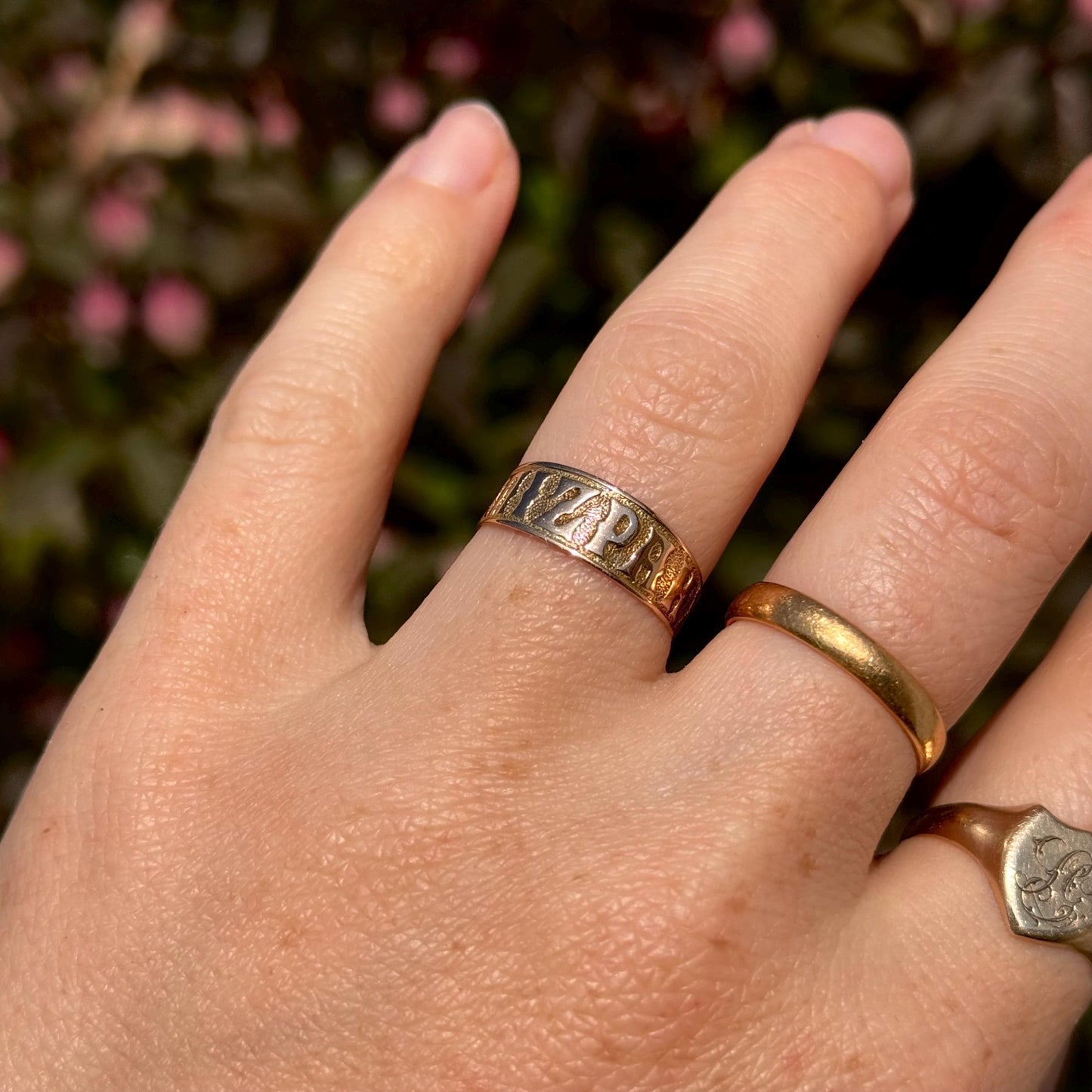 Victorian Mizpah Ring Created In 9 Carat Rose Gold; Circa 1880