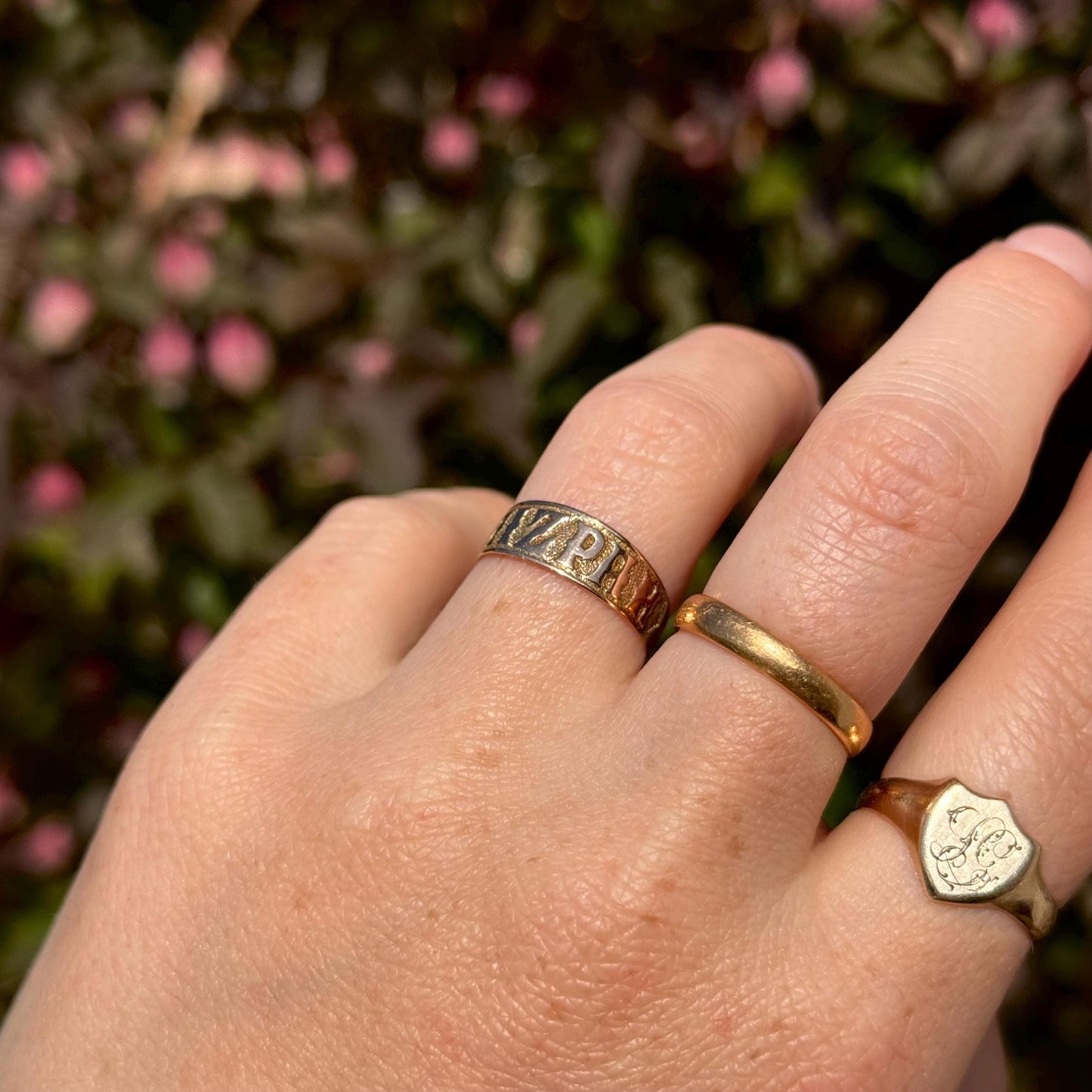Victorian Mizpah Ring Created In 9 Carat Rose Gold; Circa 1880