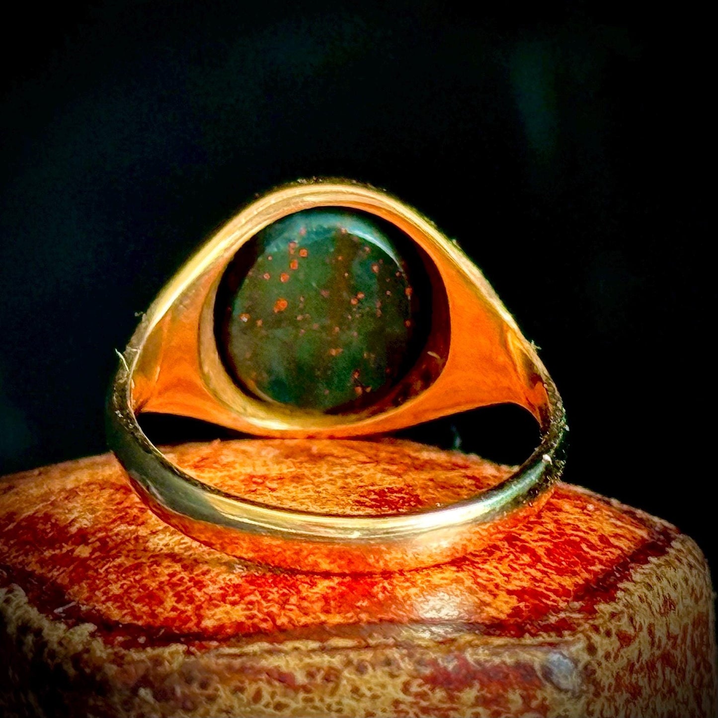 Victorian Bloodstone Intaglio Signet Ring in 18 Carat Gold; Circa 1870