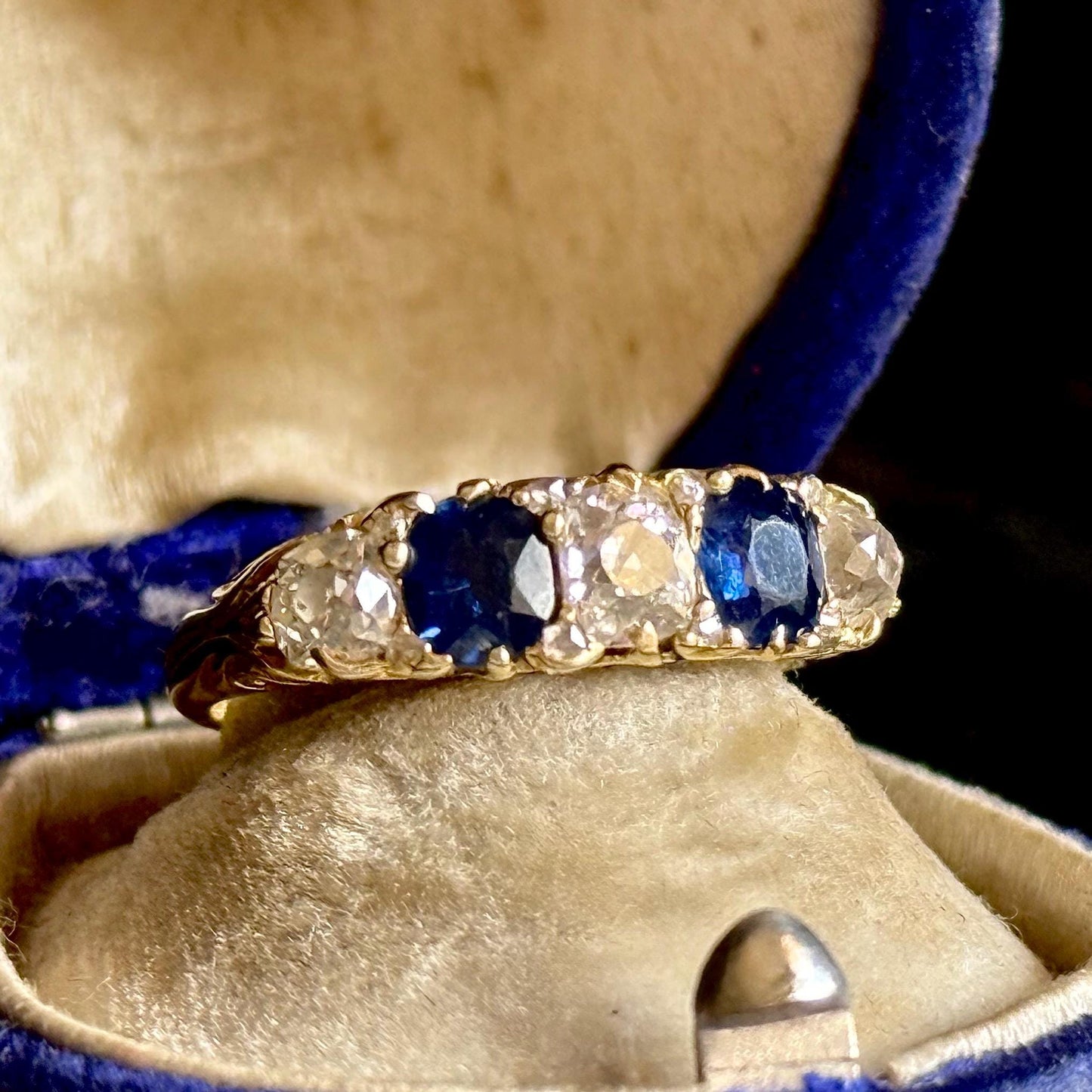 Antique Old Cut Diamond & Sapphire Ring in 18 Carat Gold
