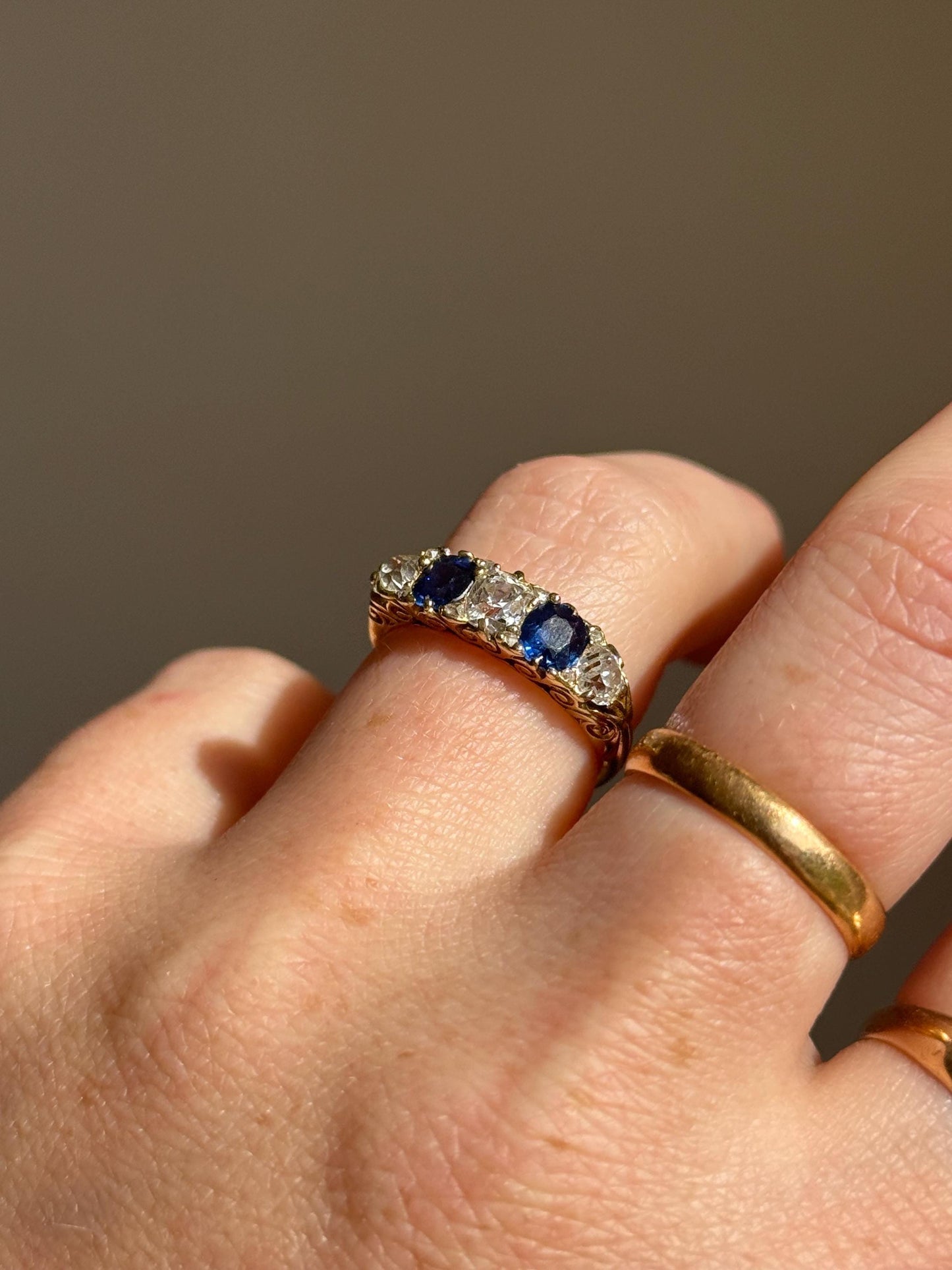 Antique Old Cut Diamond & Sapphire Ring in 18 Carat Gold