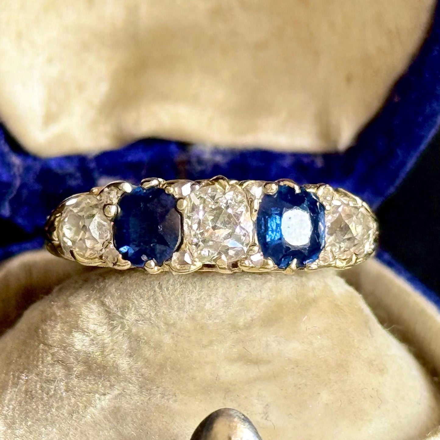Antique Old Cut Diamond & Sapphire Ring in 18 Carat Gold