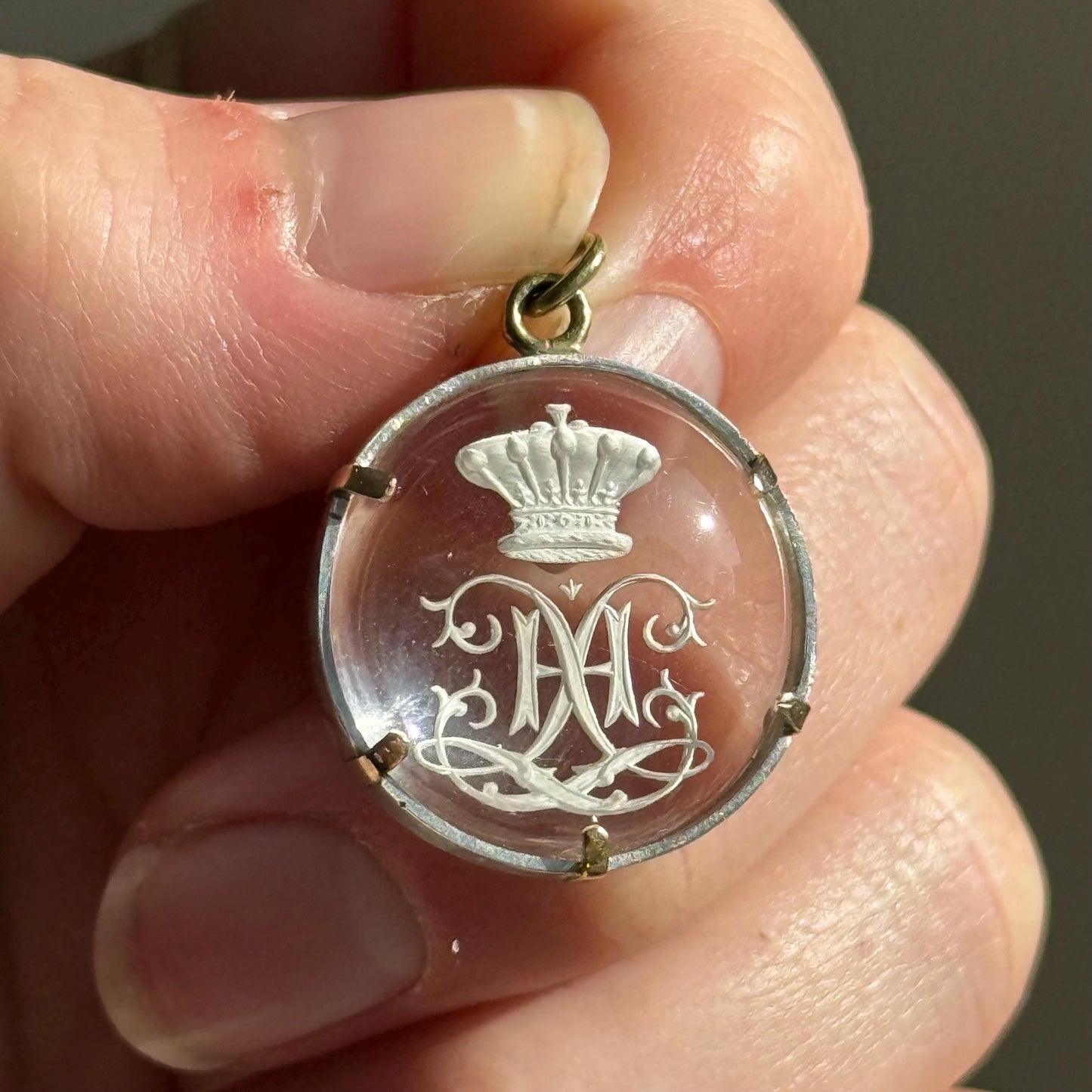 Antique Crown Letter 'H' Essex Crystal Pendant; Circa 1890